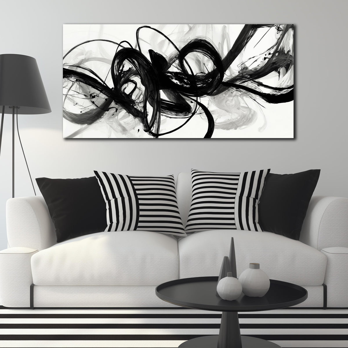 AUUZAIUA Abstract Wall Art for Living Room Black and White Swirl Lines Pictures Large Minimalist Artwork for Bedroom Kitchen Office Canvas Prints 20"x40"