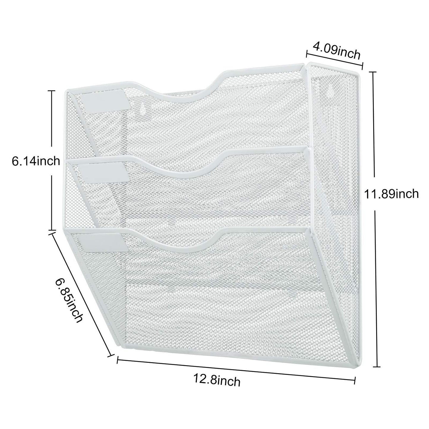 PAG Hanging Wall File Holder Mail Organizer Wall Mount Document Letter Rack, 3-Tier, White