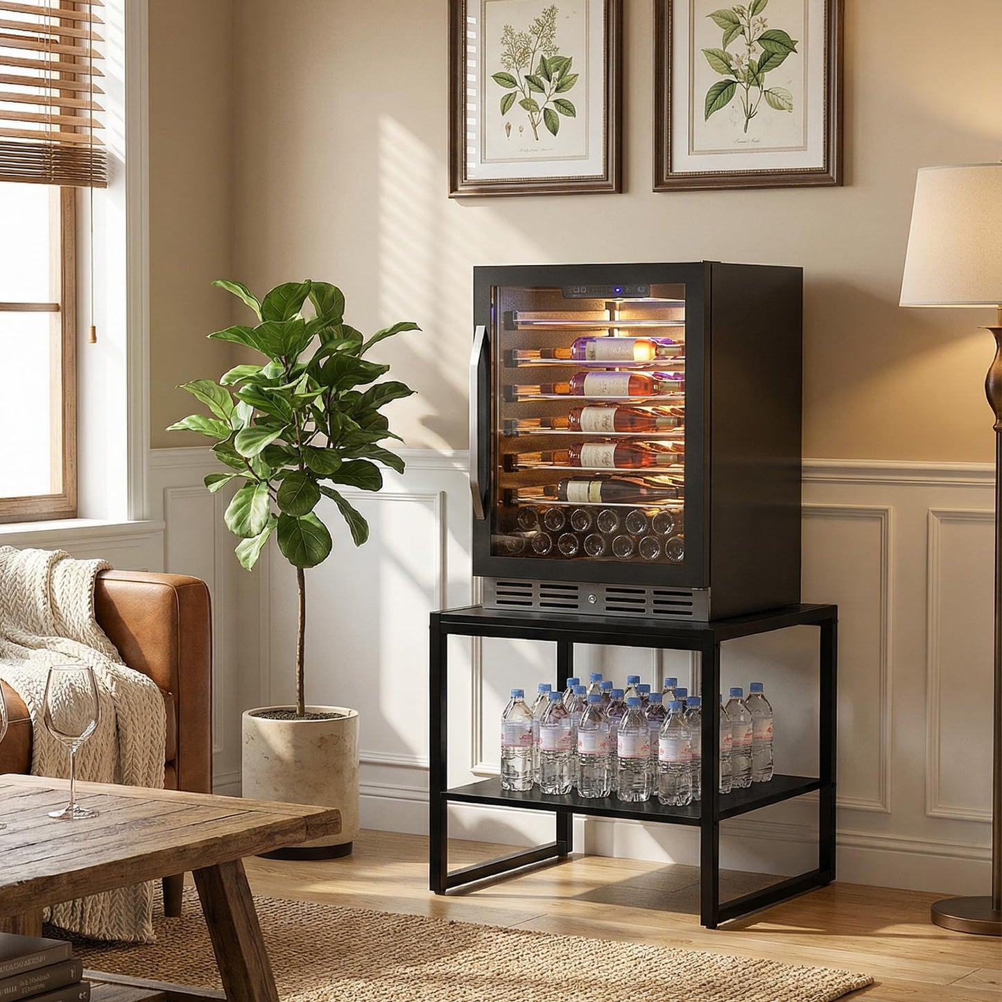 Homieasy End Table, 20 Inch Square End Table, Mini Fridge Stand with 2-Tier Storage Shelves, Industrial Wood Side Table Small Table Stand for Living Room, Bedroom, Office, Black