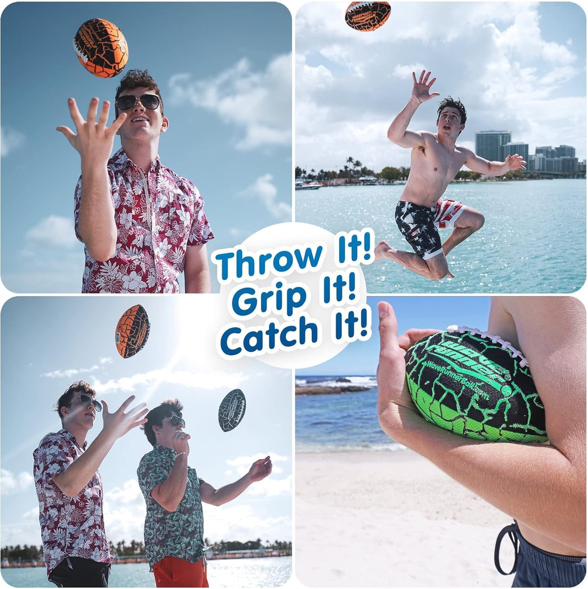 Wave Runner Grip It, Size 9.25in - Water Football, Beach Toys, Kids Outdoor Games for Summer | Pool Toys Football - Special Grip Pattern, Double Laced, Lightweight, All Weather Fun Water Toy