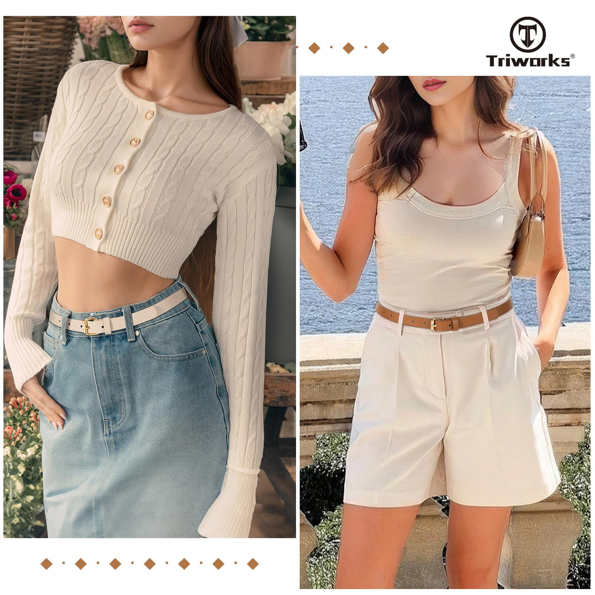 TRIWORKS 3 Pack Women Skinny Leather Belt for Jeans Pants Dress Ladies Thin Waist Belt with Gold Buckle