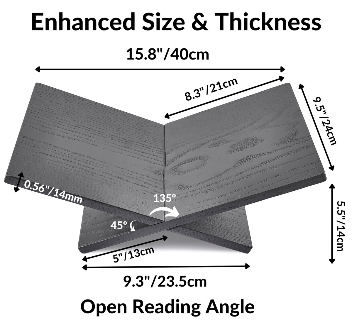 Honygebia Solid Wood Book Stands - Cross Frame Black Oak Wooden Book Holder, Open Bookstand for Display and Reading, Suitable for Art, Bible, Cookbook, Easel, Magazine, Textbooks