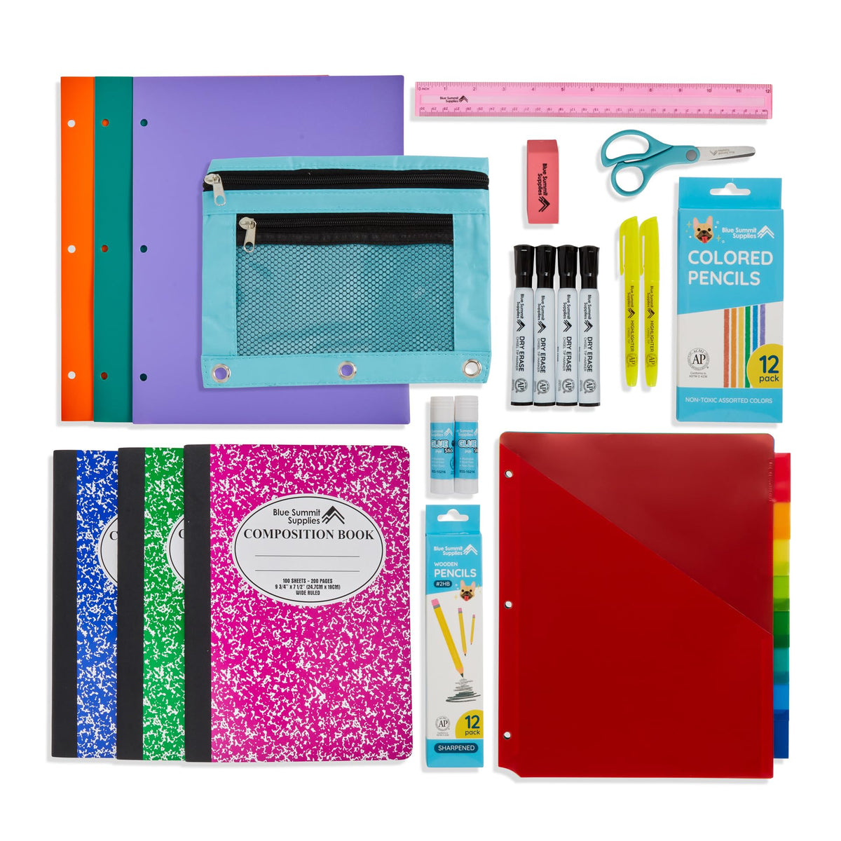 Blue Summit Elementary School Supply Box, 4th, 5th Grade School Supplies Set, for Elementary Supply, Bulk 44 Piece Box