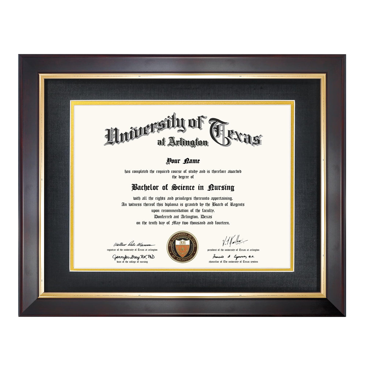 GMFrames 8.5x11 Wood Diploma Frame with Black Mat or Display 11x14 Certificates without Mat,Tempered Glass,Deep Brown Finish with Gold Trim