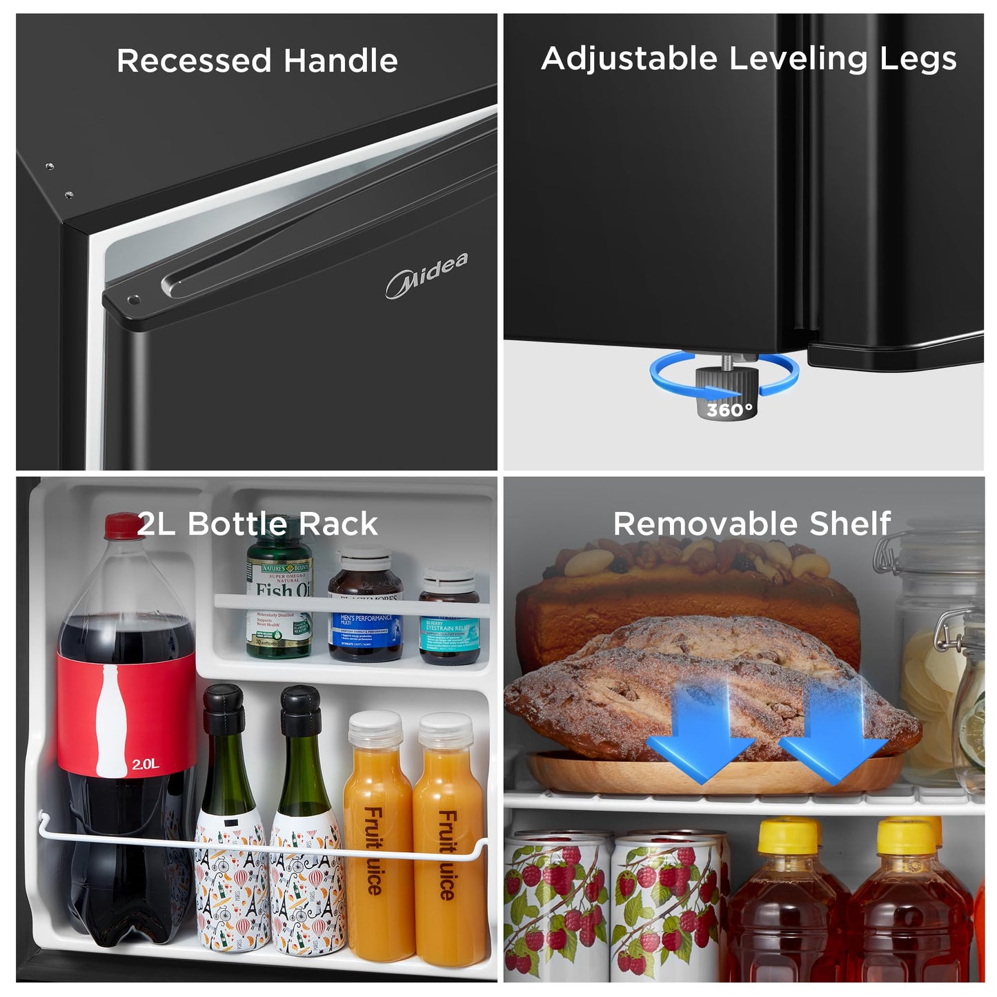 Midea MERM17B0ABB 1.7 Cu Ft Mini Fridge, Compact Refrigerator with Adjustable Thermostat, Reversible Door, Low Noise, Energy Efficient, Ideal for Dorm, Office, Bedroom, Black