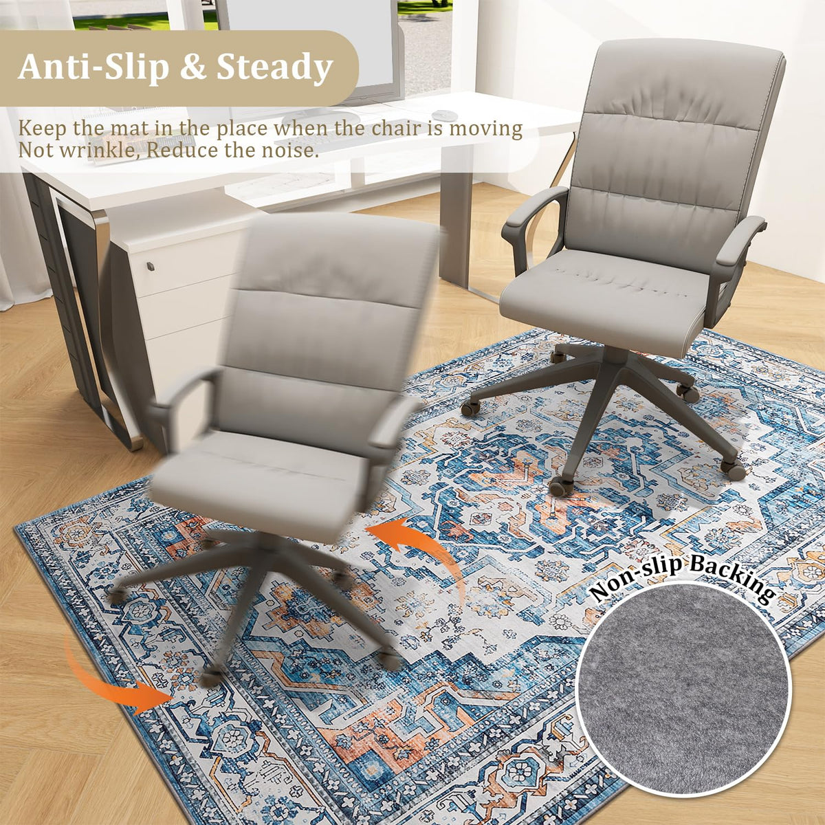 chakme Office Chair Mat for Hardwood Floor, 48"x36" Easy Glide Computer Desk Mat Protector for Rolling Chair Under Desk Rug Nonslip Backing, Machine Wash, (Boho)