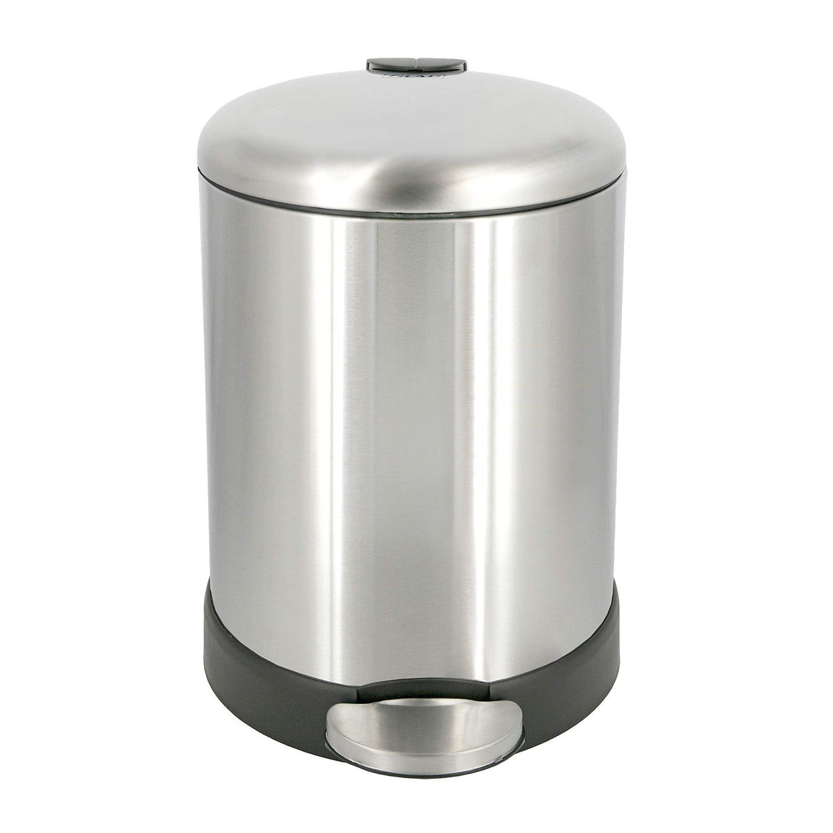 Glad Small Trash Can, 1.2 Gallon | Round Stainless Steel Garbage Bin with Soft Close Lid & Step Foot Pedal | Metal Waste Basket with Removable Inner Bucket, Stainless, 8 x 9.5 x 12 inches