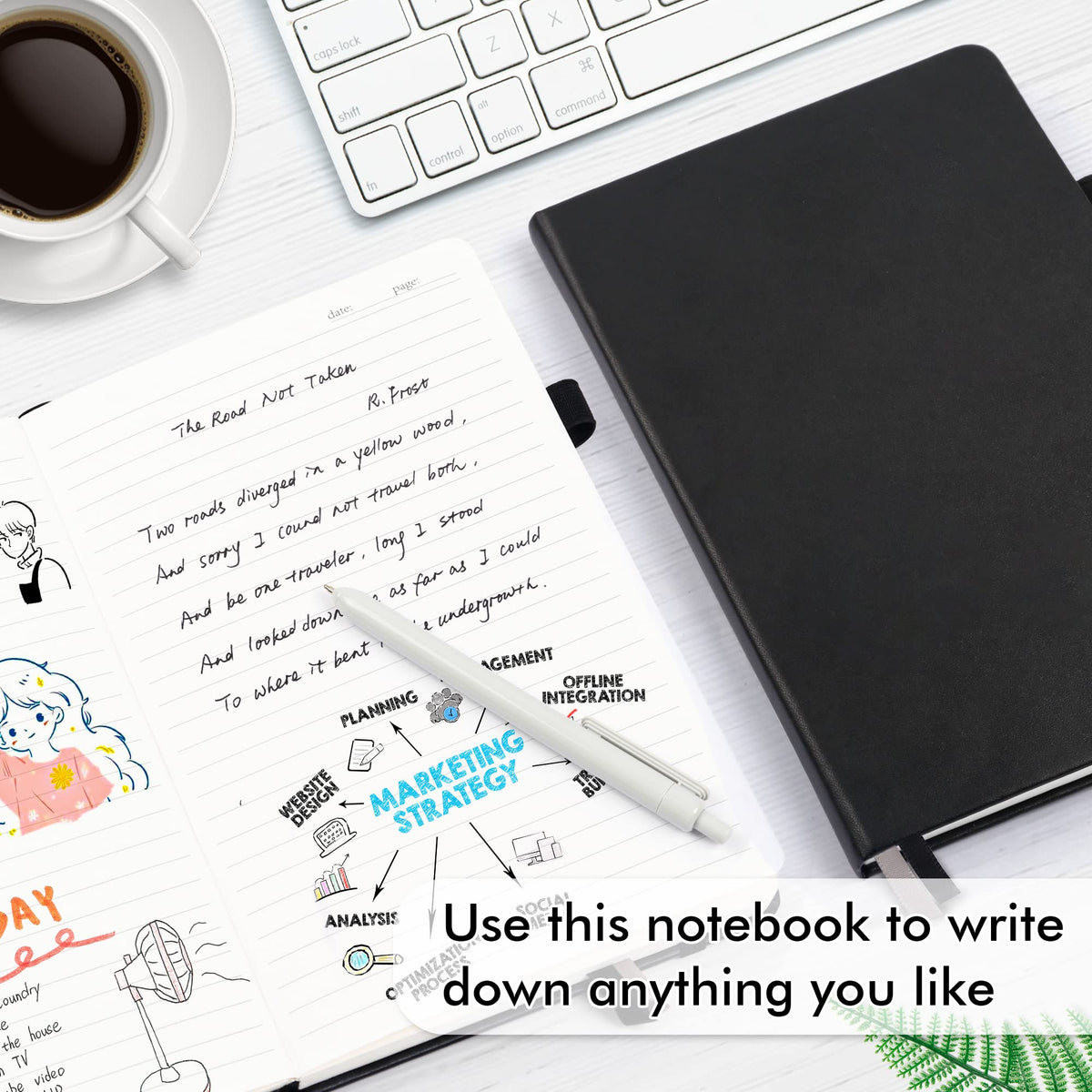 24 Pack Journal Notebook for Work, Feela Business Notebook Bulk Hardcover Lined Writing Journal with Pen Holder for Men Women Note Taking, with 24 Black Pens, 120 GSM, 5.1”x8.3”, A5, Black