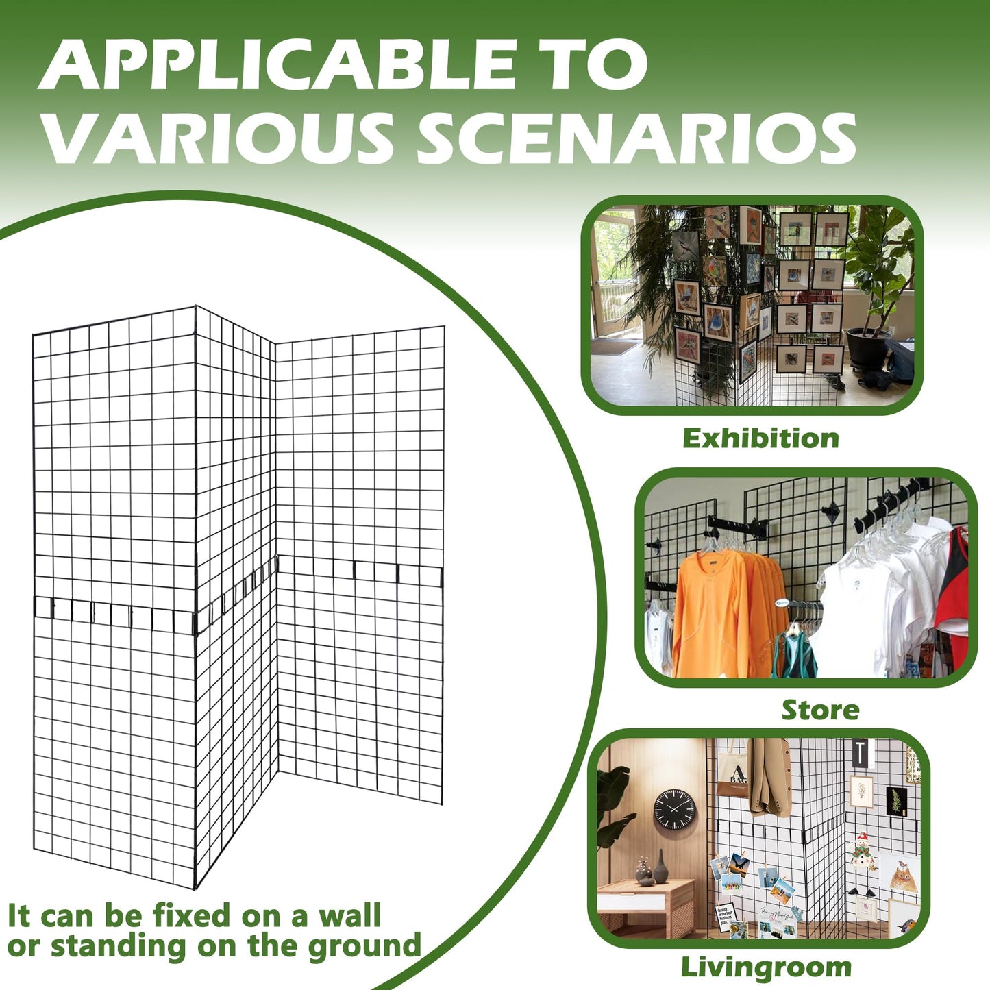 Koretech Grid Wall Panels 3 Pcs, Commercial Grade Gridwall Panels, Metal Grid Wall Panel Display Stand, You Can DIY 6 Pack 2'x3' or 3 Pack 2'x6' (Black)