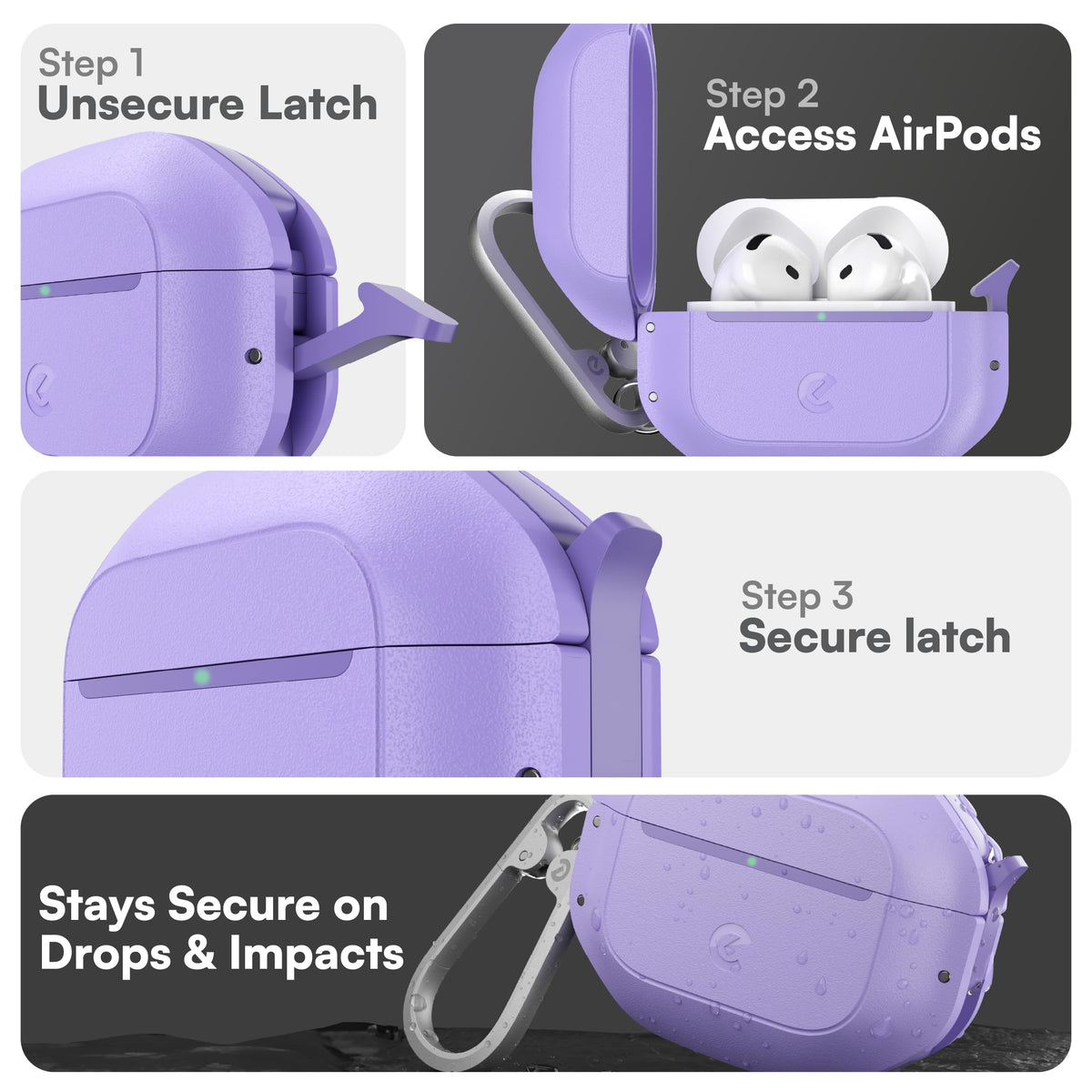 Keybudz for Waterproof AirPods 4 Case with Lock - IP68 Waterproof and Dust Proof, Shockproof Protector, Heavy Duty Rugged Protection, Drop Proof Hard Cover for AirPods 4th Gen (Wild Lavender)