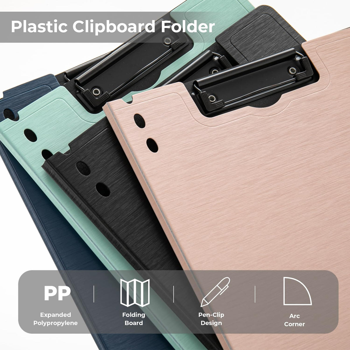 Y YOMA Clipboard Folder, A4 Foldable Plastic Clipboard with Metal Clip, 360° Rotating Cover, Waterproof Work Folder for Home, Office, School, Field Work, Outdoor - 2 Pack, Dark Blue