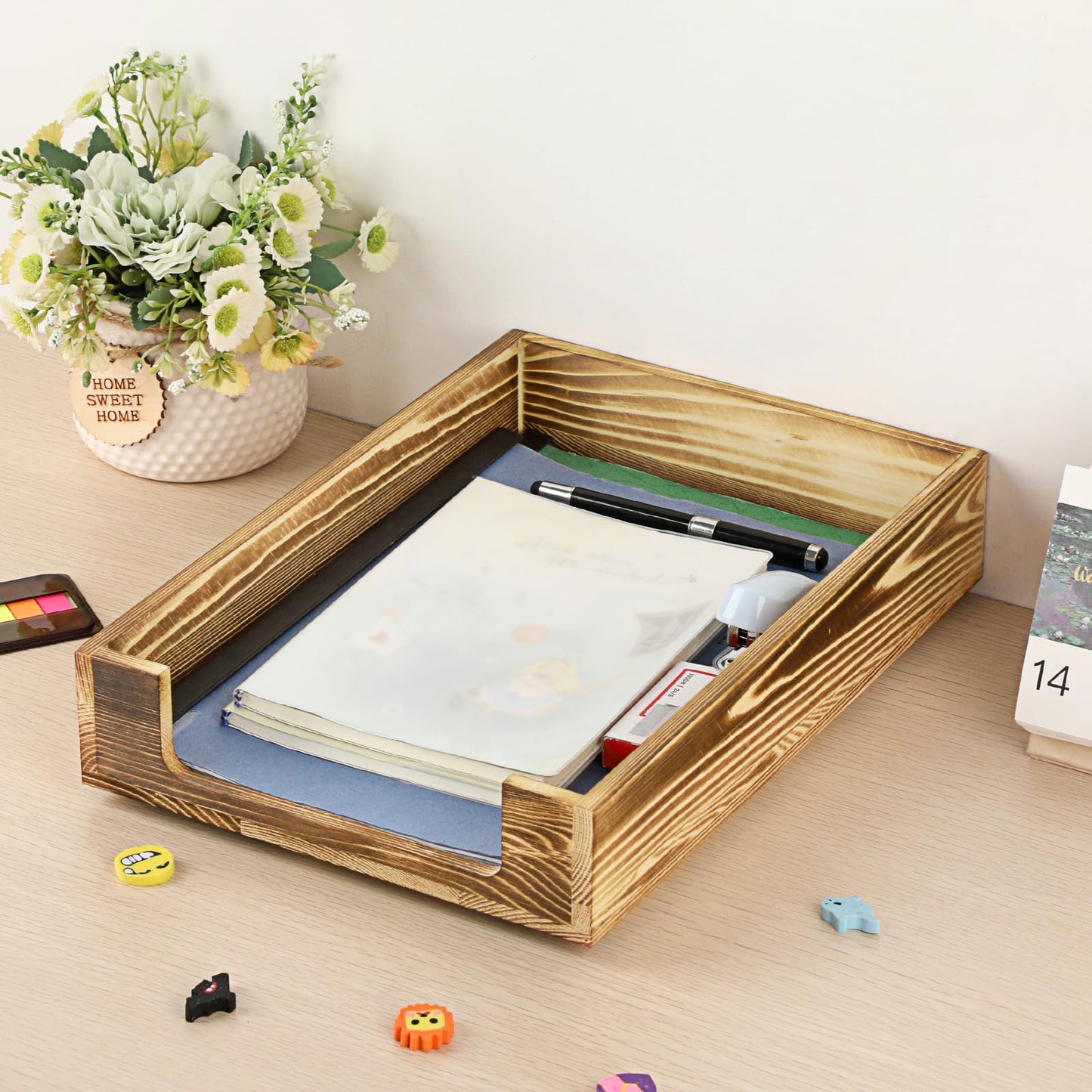 BTSKY Wood Letter Tray Front-Load Document Organizer for Office Desktop Organizer - Desk Magazine, File Folder, Paper Holder - Stackable Paper Document File Tray, 1 Pack
