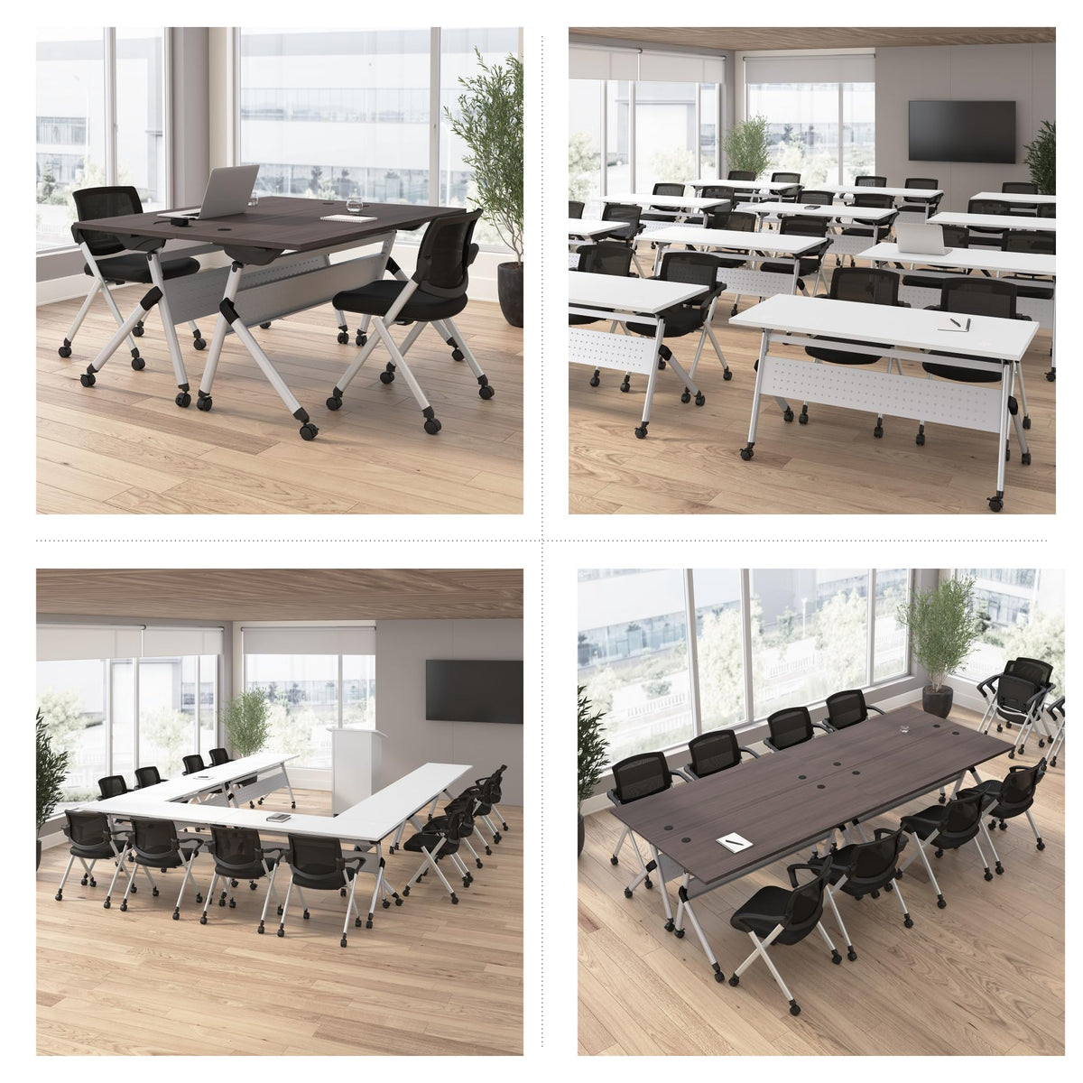 Bush Business Furniture Folding Training Table Set for 2, 60 inch, 2 Mesh Back Folding Chairs with Arms, Commercial-Grade Bundle for Office or Classroom, Envision Collection, White