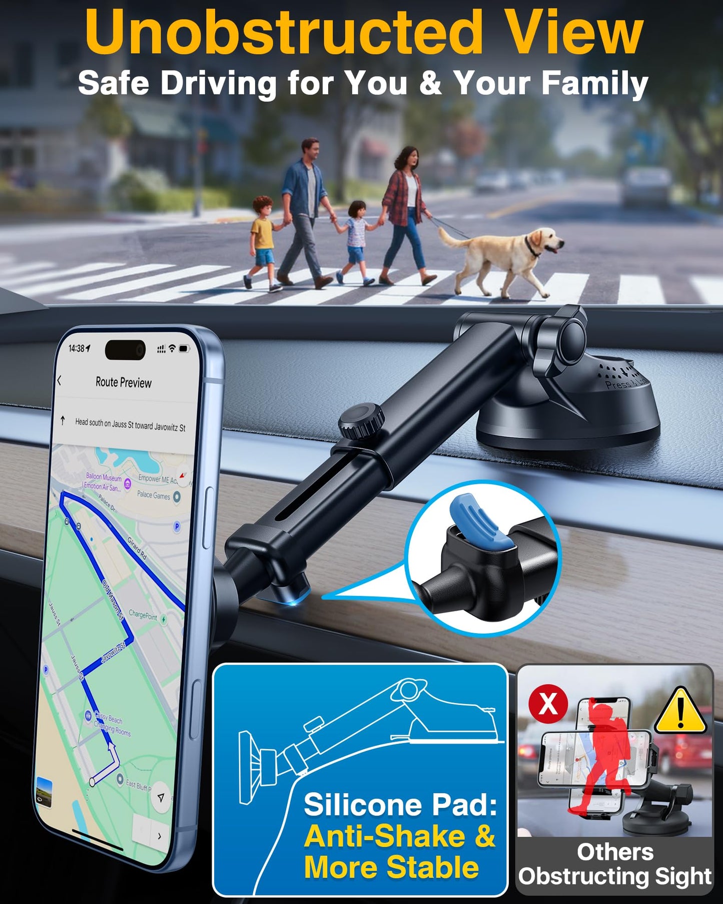 YRU [2026 Military-Grade] for Magsafe Car Mount [90+LBS Strong Suction] 360° Adjustable Magnetic Phone Holder for Car Dashboard Windshield Vent, Cradle for iPhone 17 16 15 14 13 12 Samsung, Black