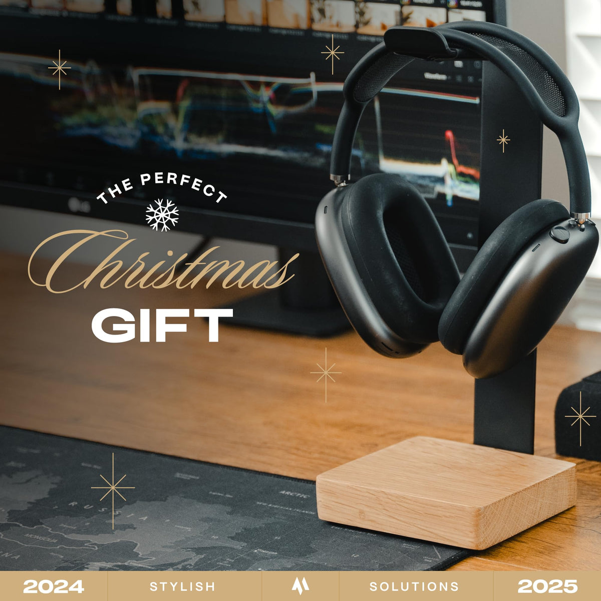 COREMINDED Universal Headphone Stand for Desk, Solid Wood Gaming Headset Stand, Heavy Duty Wooden Headphones Holder, Compatible with Airpods Max and More