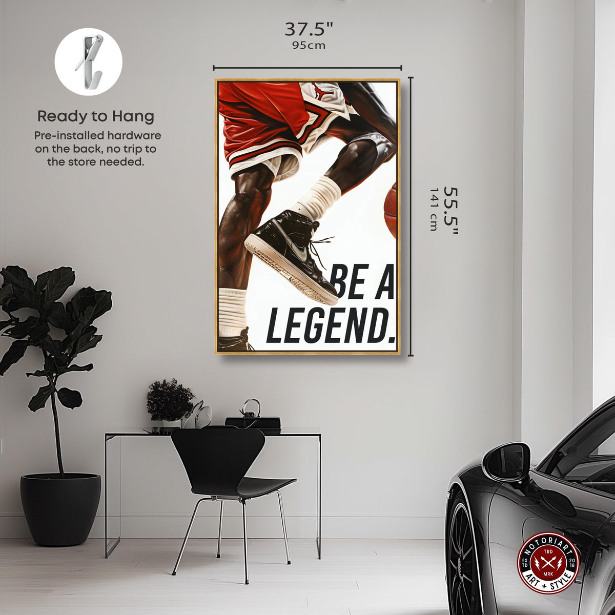 Be A Legend Athlete Motivational Quotes Man Cave Canvas Wall Art by Notoriart, Gold Floater Frame, 36"x54"