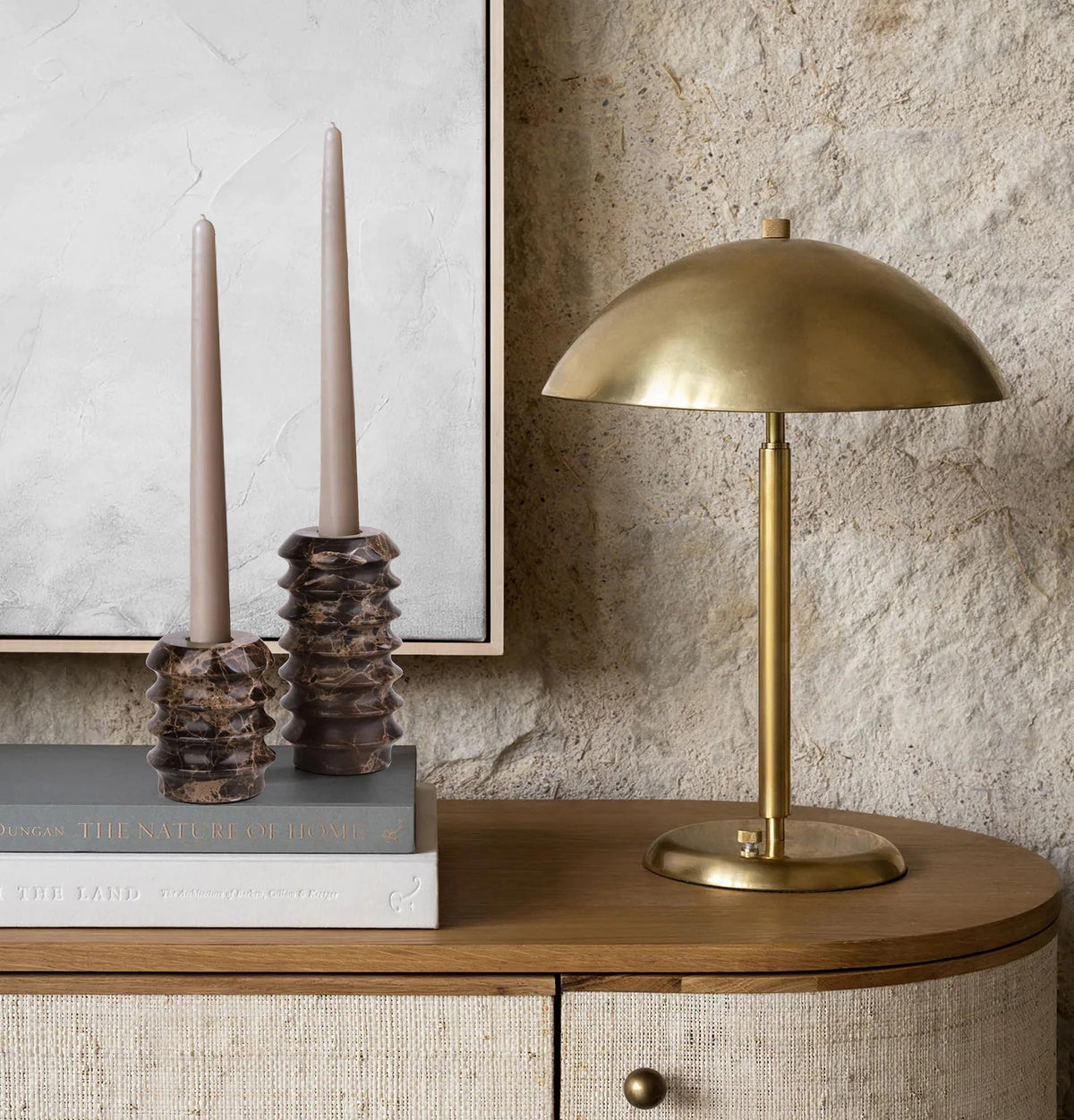 HofferRuffer Marble Candlestick Holders, Set of 2 Natural Stone Candle Holder Decorative Candle Stands for Wedding, Dinning, Party, Table Centerpieces, Fits 3/4'' Thick Candles (MarbleBrown)