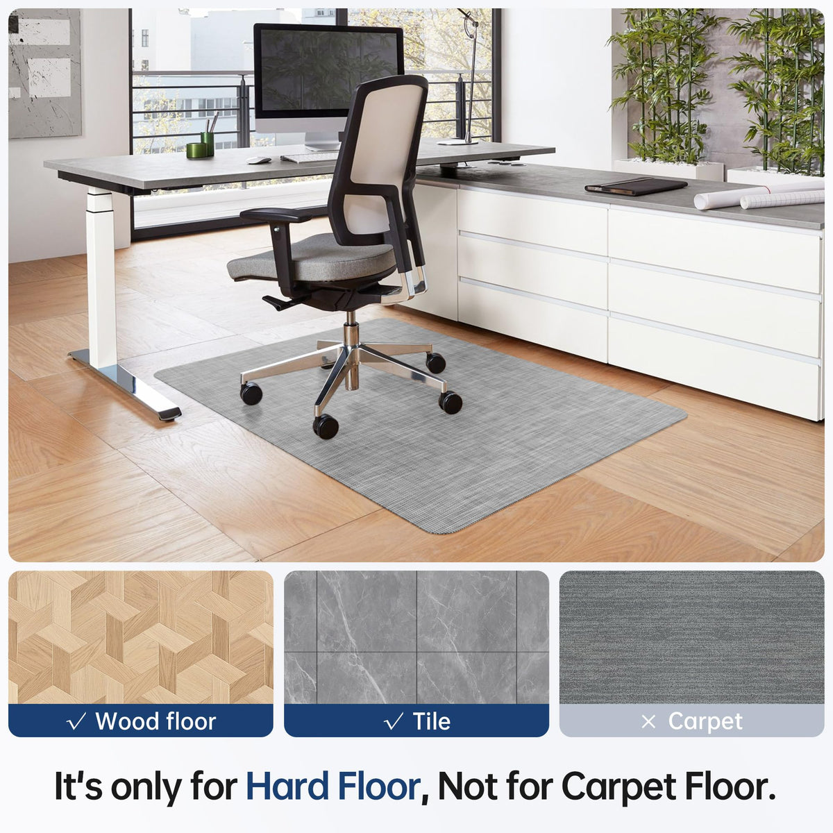 Cybstrax Office Chair Mat for Hardwood & Tile Floor, 30" x 48" Desk Chair Mat, Anti Slip, Non-Curve Computer Chair Mat for Rolling Chairs Floor Protector for Home Office