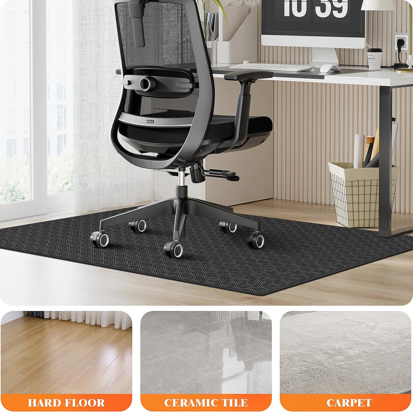 KMAT Office Chair Mat, 36x48in Heavy Duty Hardwood/Tile Floor Protector, Floor Mat Computer Desk Mat for Rolling Chairs, Work, Study, Office, Black