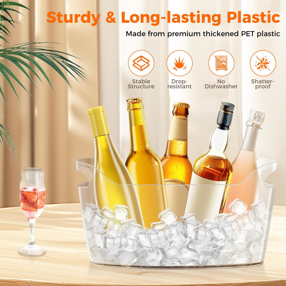 Acrylic Champagne Bucket Set of 2, Ice Bucket for Parties6.5L Large Party Ice Bucket with Ice Scoop & Bottle Opener – Clear Drink Tub for Wedding, Bar, Pool Party, Beer & Wine Chilling