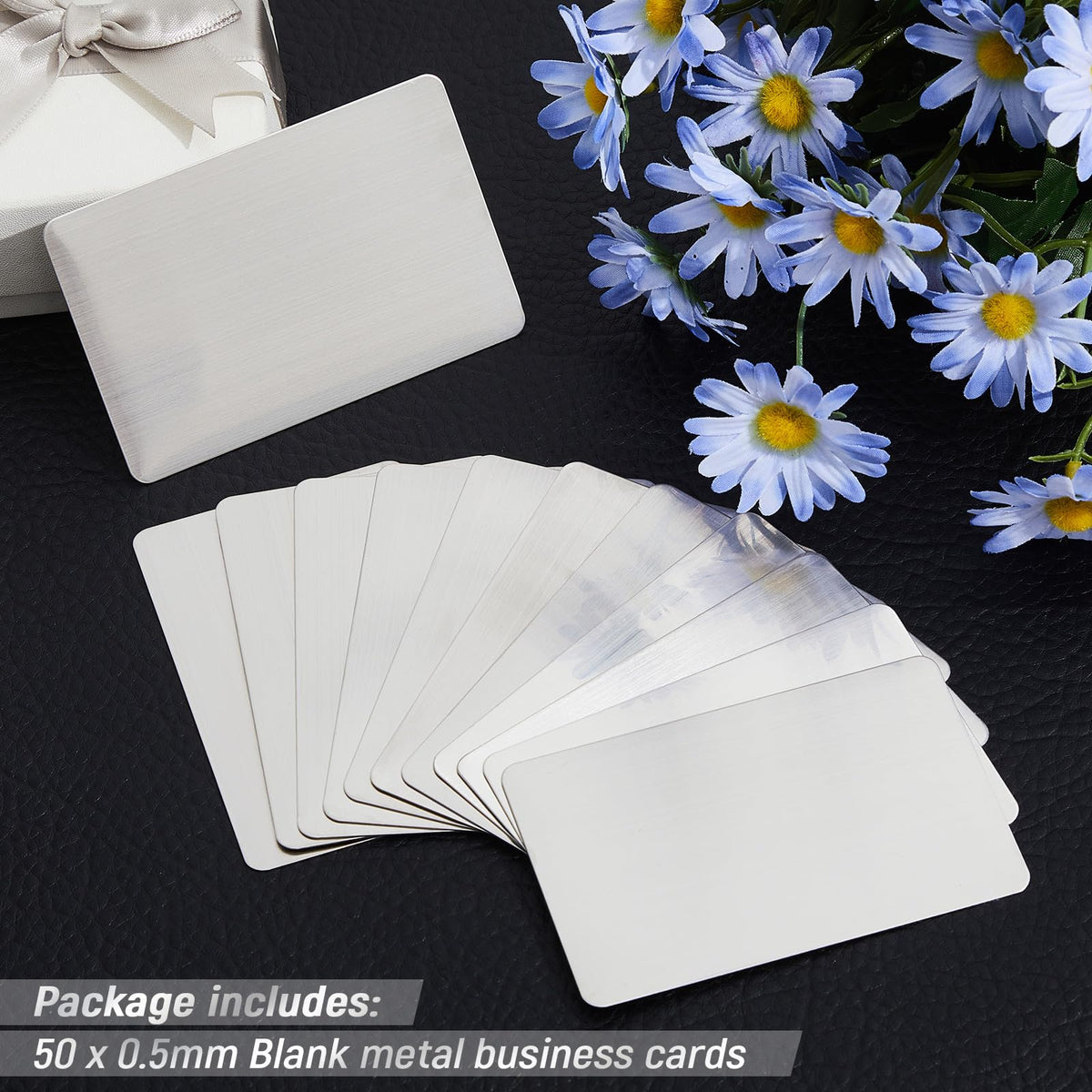 Tandefio 50 Pcs 304 Stainless Steel Metal Business Cards 3.4 x 2.1 Inch Laser Engraving Stainless Blank Steel Card for House Office Customer DIY Gift(0.5 mm Thickness)