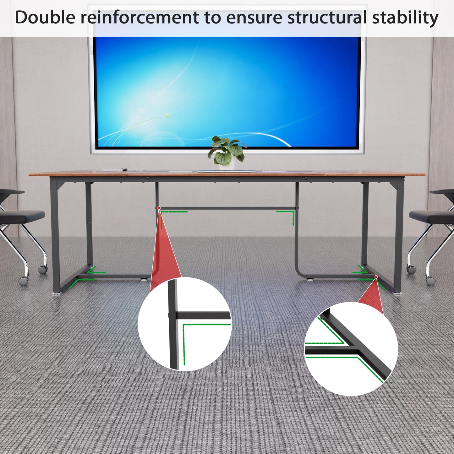 LayBurst 8FT Conference Table,94.4 L x 47.2 W x30.7 H Meeting Seminar Table with Grommet,Stability Enhancement,Large Conference Room Table for Office Meeting (Brown)