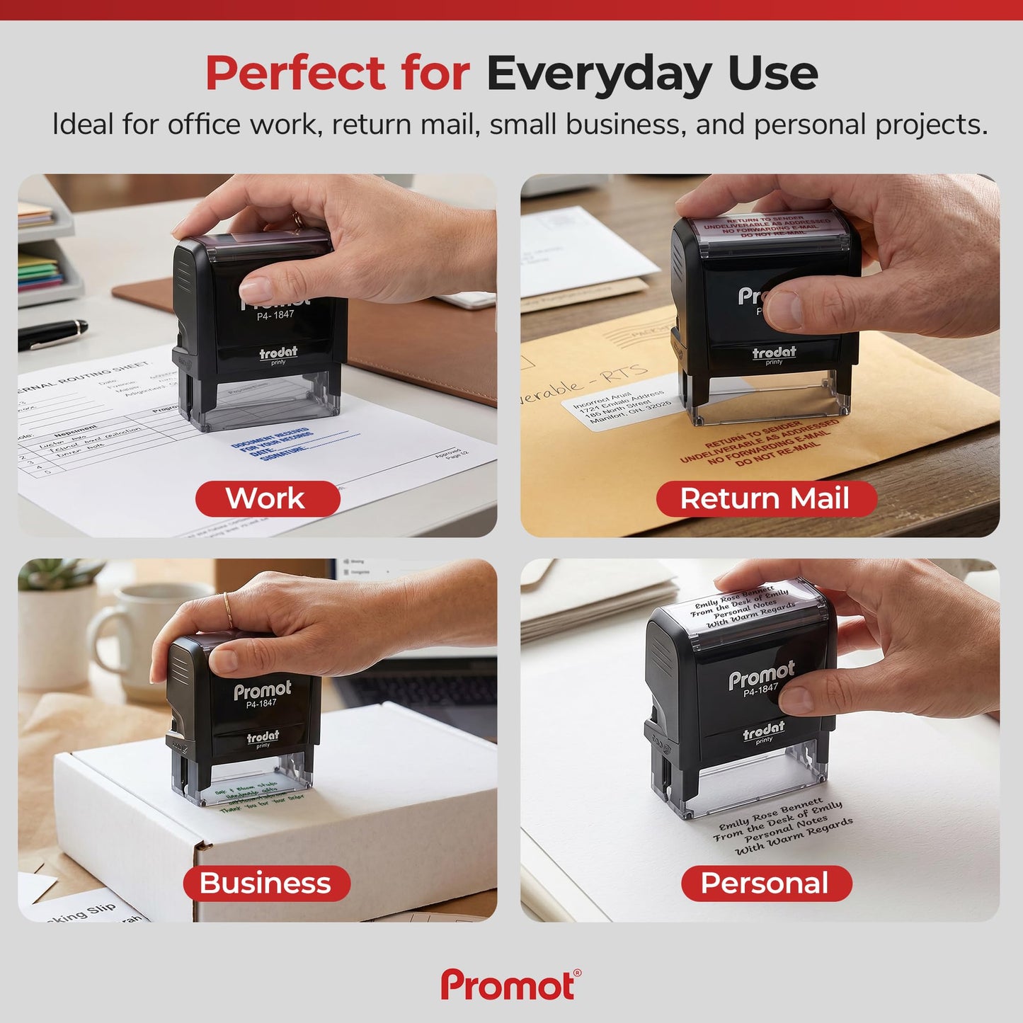 Promot Self Inking Custom Stamp - Up to 4 Lines of Personalized Text, Customized Address Stamp with Easy to Change Ink Cartridge (Medium)