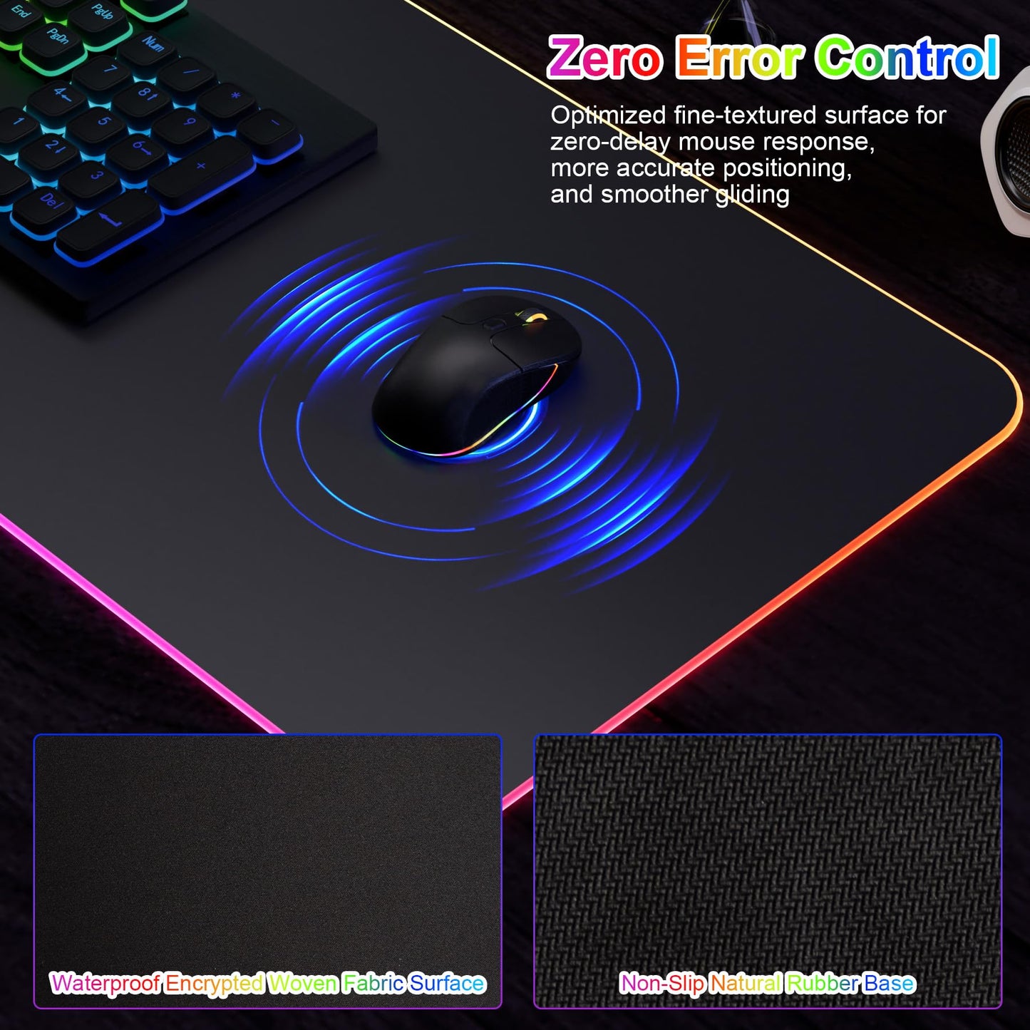 HAUTOCO Wireless Charging Mouse Pad 15W RGB Gaming Mousepad Waterproof Desk Mat with Phone Holder 35.4''x11.8'' Extra Large Desk Pad Non-Slip Base Computer Keyboard Mat for PC Laptop, Black