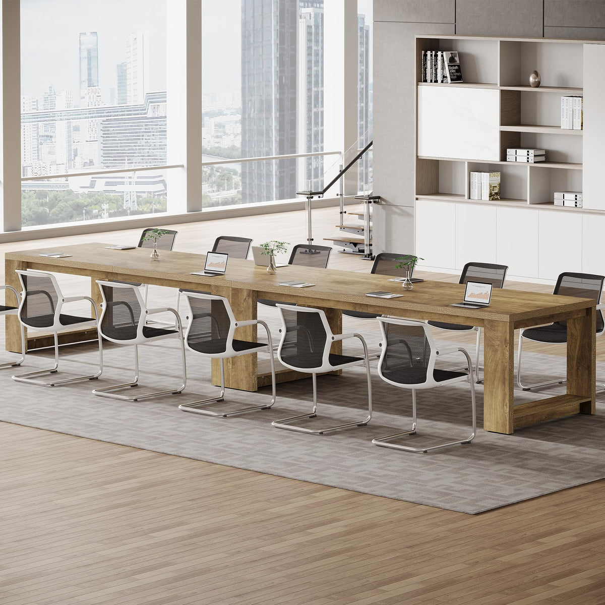 Tribesigns Large Conference Table for 6-8, 87-Inch Rectangular Meeting Table, Farmhouse Seminar Boardroom Desk for Office Conference Room (Natural)