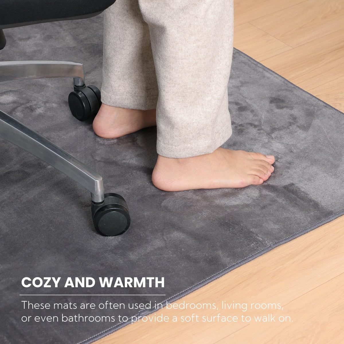 QQpony Office Chair Mat, 75" x 60" Large Chair Mat for Hard Floors, Flannel Fabric Area Rug for Hard Surface, Floor Protector Under Desk Mat for Home Office (Dark Grey)