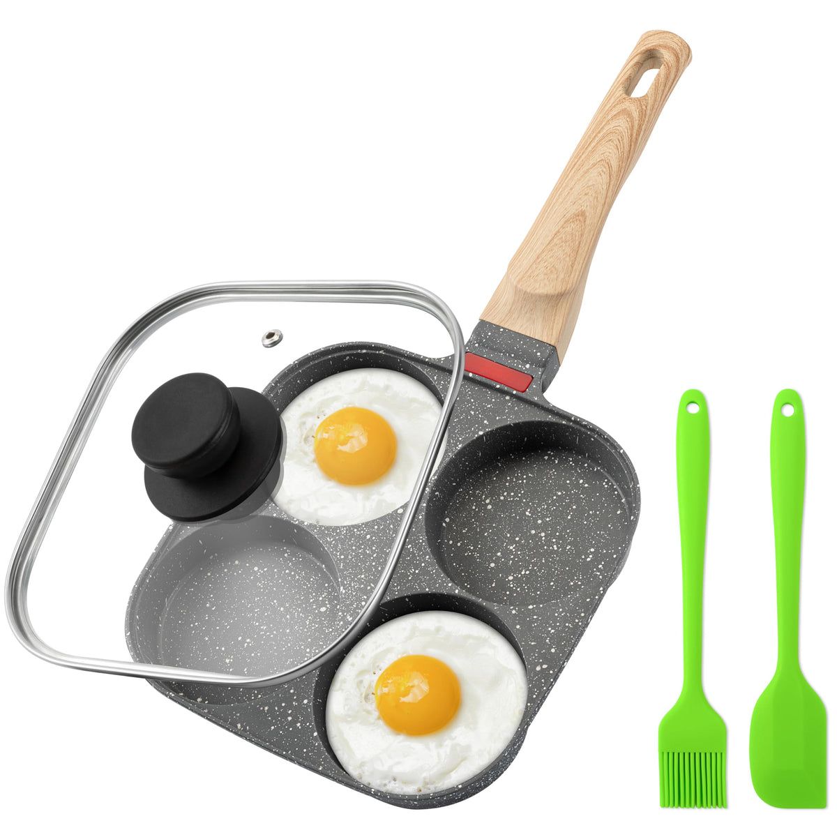 MyLifeUNIT Egg Pan, 4-Cup Egg Frying Pan with Lid, Nonstick Aluminium Alloy Egg Cooker for Breakfast, Pancake, Burger, Sandwiches, Suitable for Gas Stove & Induction Cookware