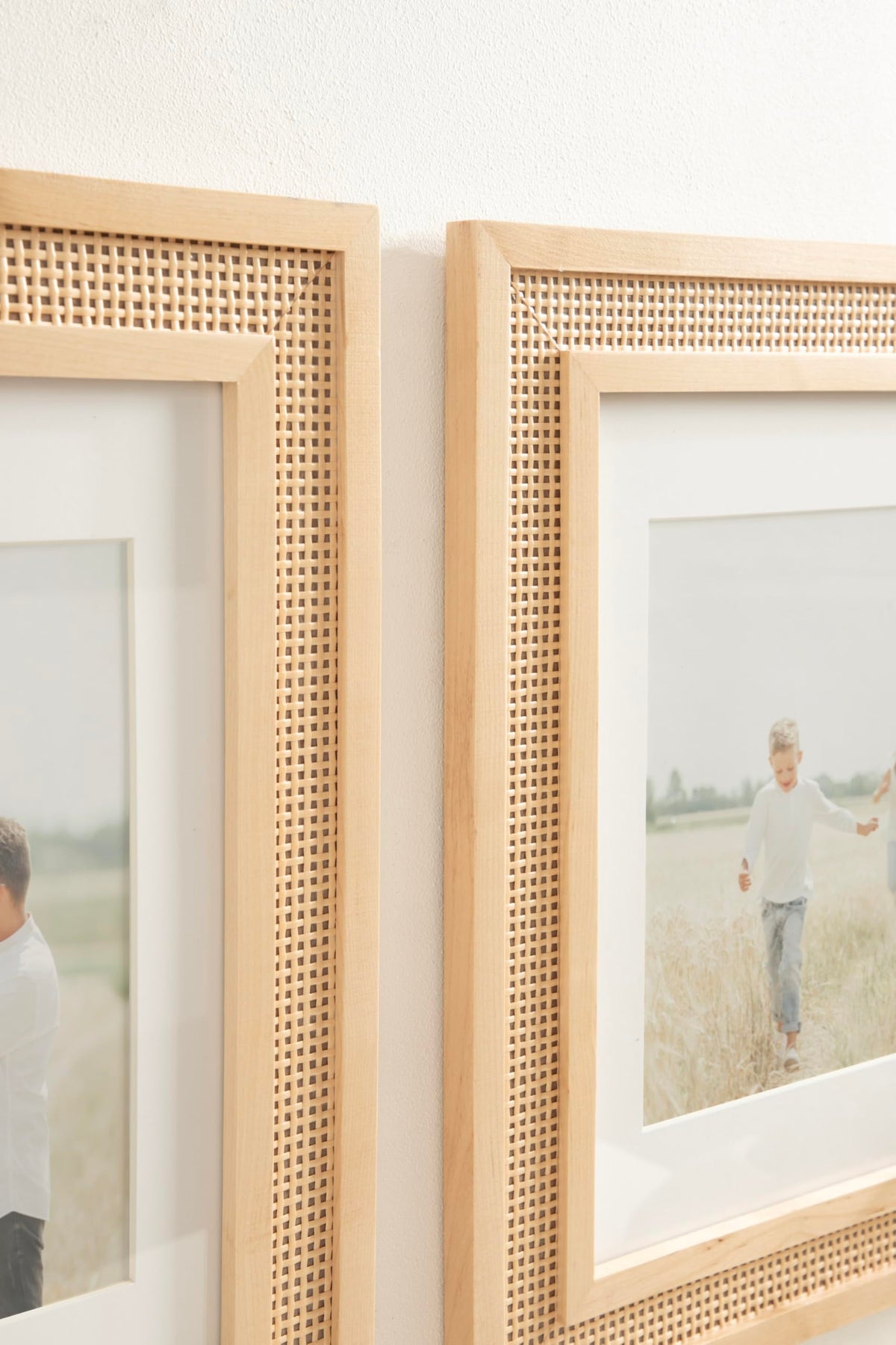 Kate and Laurel Corah Modern Faux Rattan Picture Frame Set of 2, 11 x 14 matted to 8 x 10, Natural, Boho Two-Piece Glass Photo Frame Set for Gallery Wall Design in Living Room Wall Decor