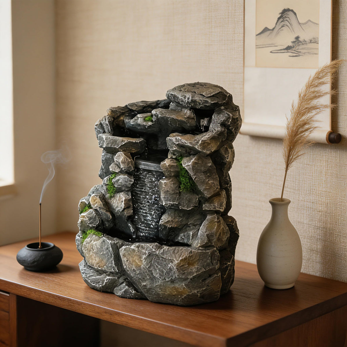 WZAPPKEW Waterfall Fountain Indoor Water Fall Theme Tabletop Zen Fountain for Home Decor Desk Fountain for Relaxation Meditation(Waterfall)