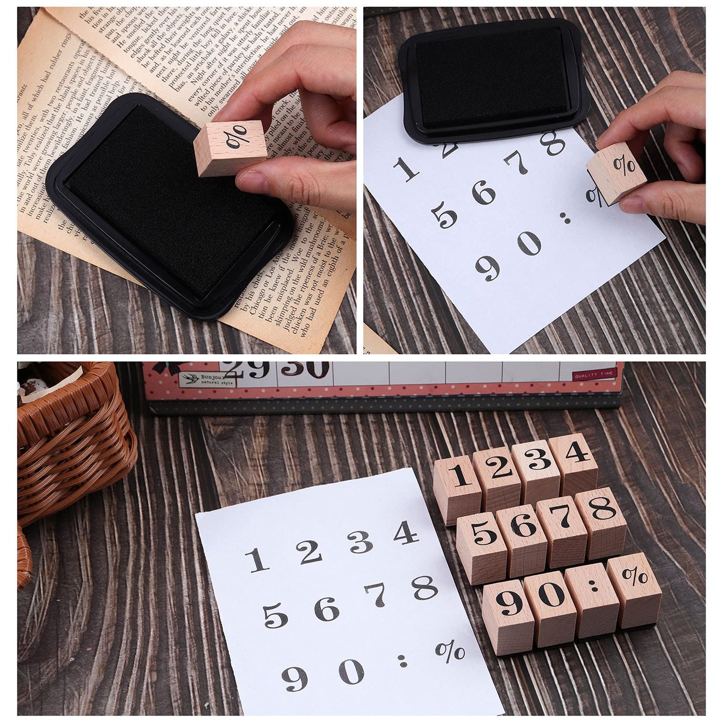 Dizdkizd 12 Pieces Wooden Rubber Stamps, Small Number 0-9 Decorative Multipurpose Wood Mounted Rubber Stamp Set for DIY Craft, Letters Diary and Craft Scrapbooking