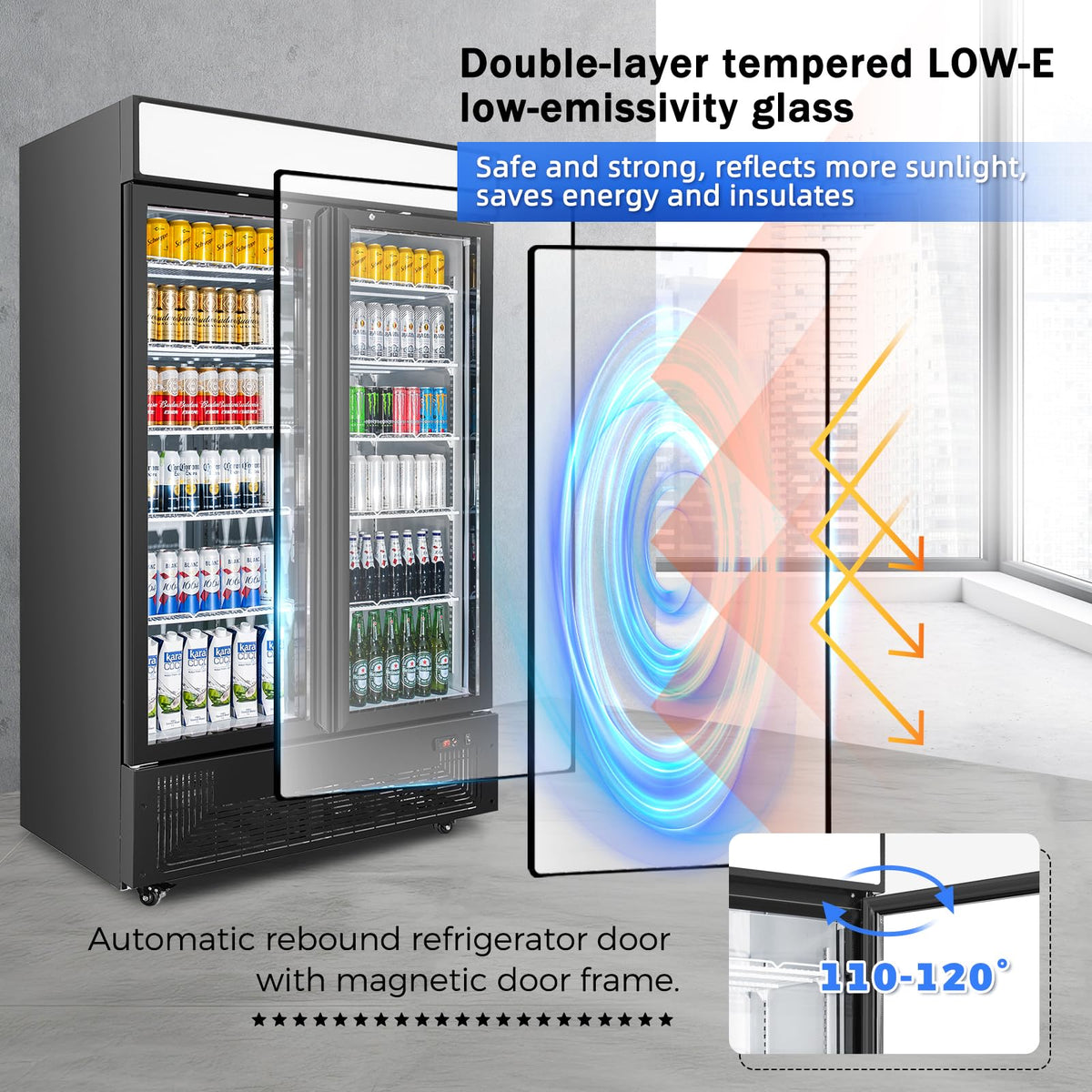 BINGERMA Commercial Merchandiser Display Refrigerator 40 Cu.ft. with 2 Glass Doors ETL Drink Cooler Beverage Fridge for Bars,Restaurants, Convenience Stores, Supermarkets and Offices