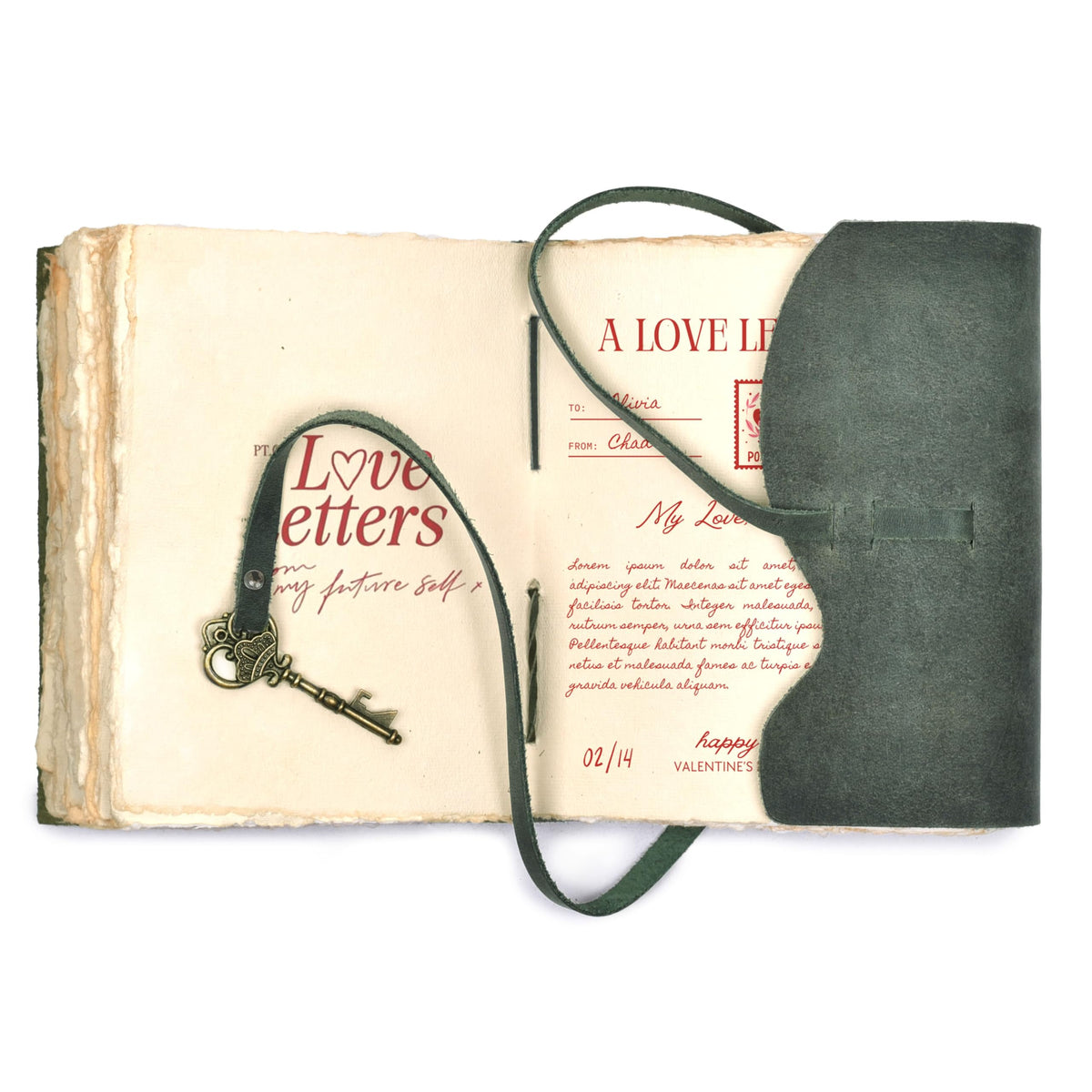 LEATHER VILLAGE Vintage Leather Journal – 200 Handmade Vintage Deckle Edge Paper – Leather bound Journal For Women Men – Vintage Key Closure - Book of Shadows - Aqua - 6X4 inches (A6)
