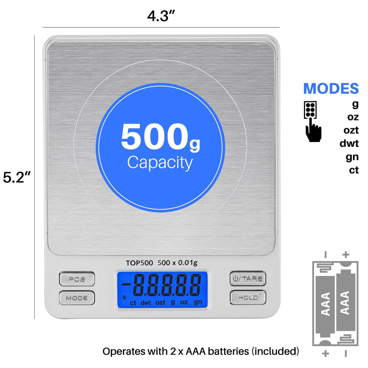 Smart Weigh Digital Pro Pocket Scale 500g x 0.01g – 6 Units: g, oz, gn, ozt, DWT, ct – High Precision for Kitchen, Herbs & Jewelry – Includes Hold/Counting, 2 Trays & Batteries