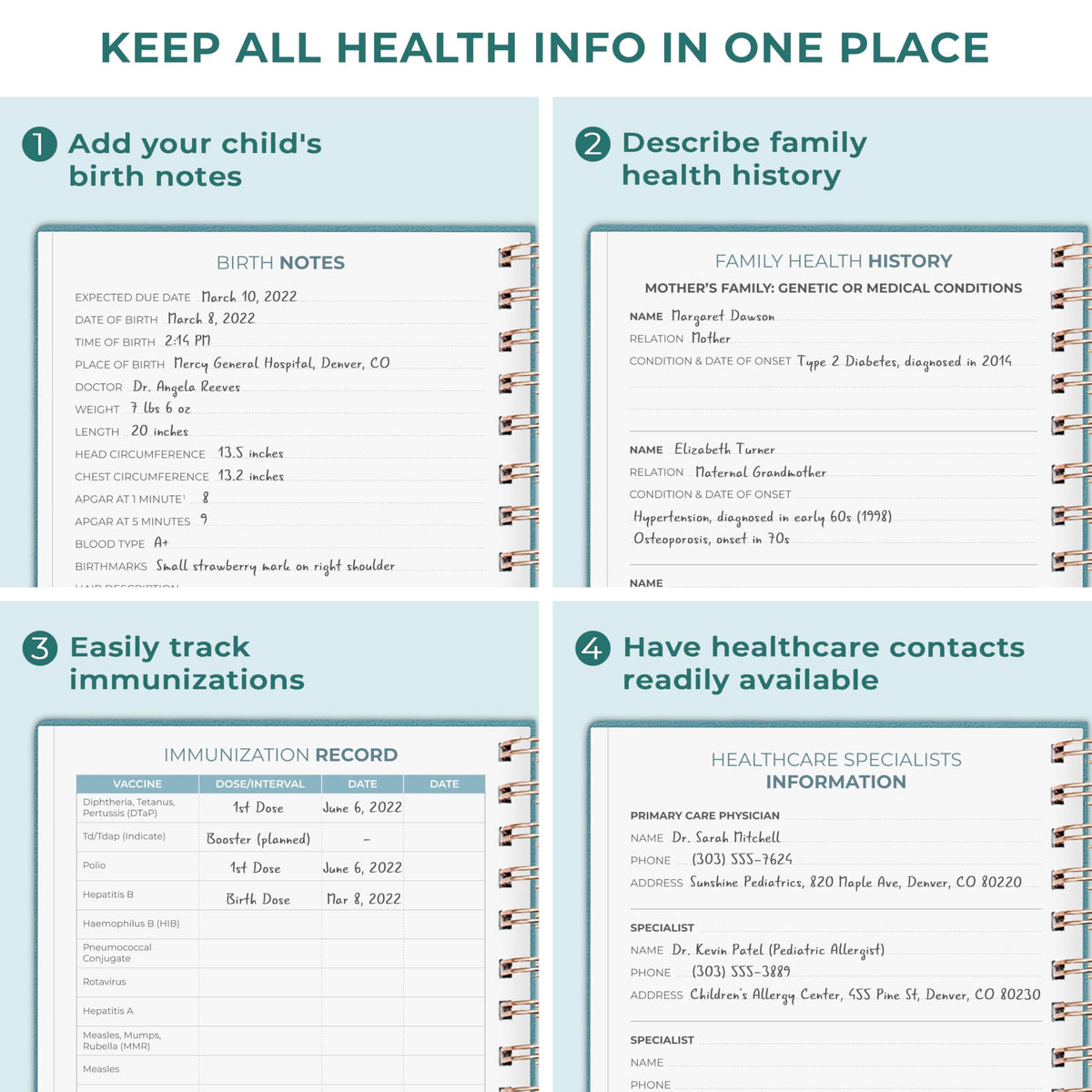 Clever Fox My Child's Health Record Keeper – Child & Baby Medical Records Organizer Log Book – Childcare Journal Notebook & Healthy Tracker for Newborn & Children – Childcare Essentials (Aquamarine)