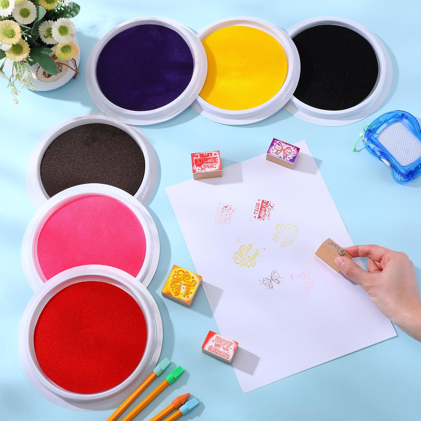Jetec 12 Pack 7 Inch Large Washable Ink Pad Set, Handprint Footprint Ink Pad, Non-Toxic Washable Stamps Pads for DIY Crafts, Card Making, Scrapbooking, Family Art Projects (12 Colors)