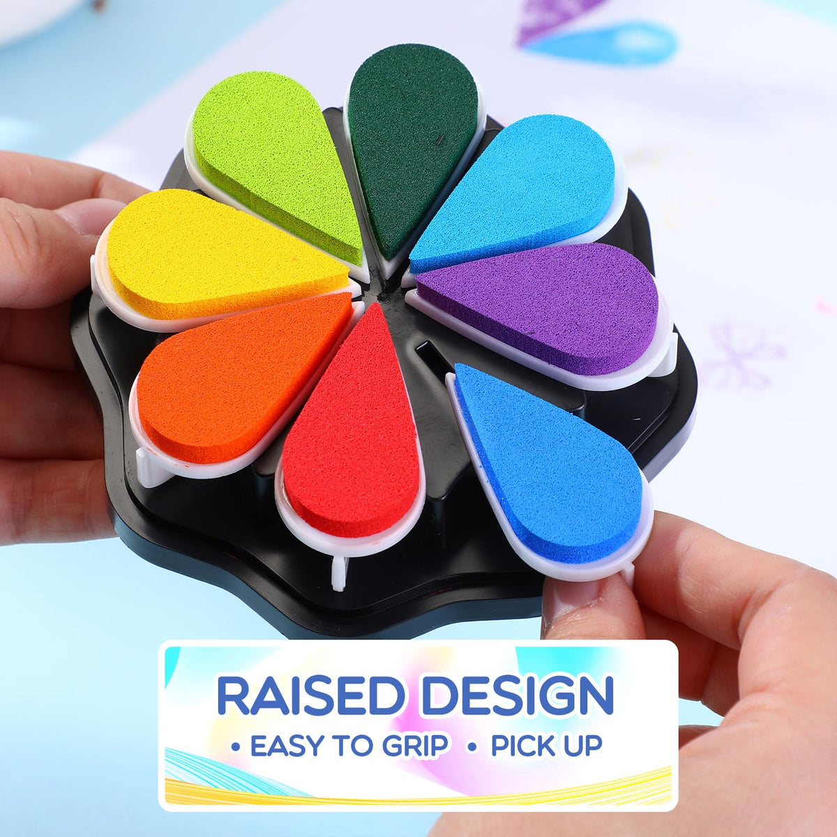 Jetec 3 Pack Petal Ink Pads Finger Ink Stamp, Rainbow Rubber Stamps Washable Waterdrop Shaped Stamp Pads for Card Making, Scrapbook, Painting(Classic 24 Colors,3 Packs)