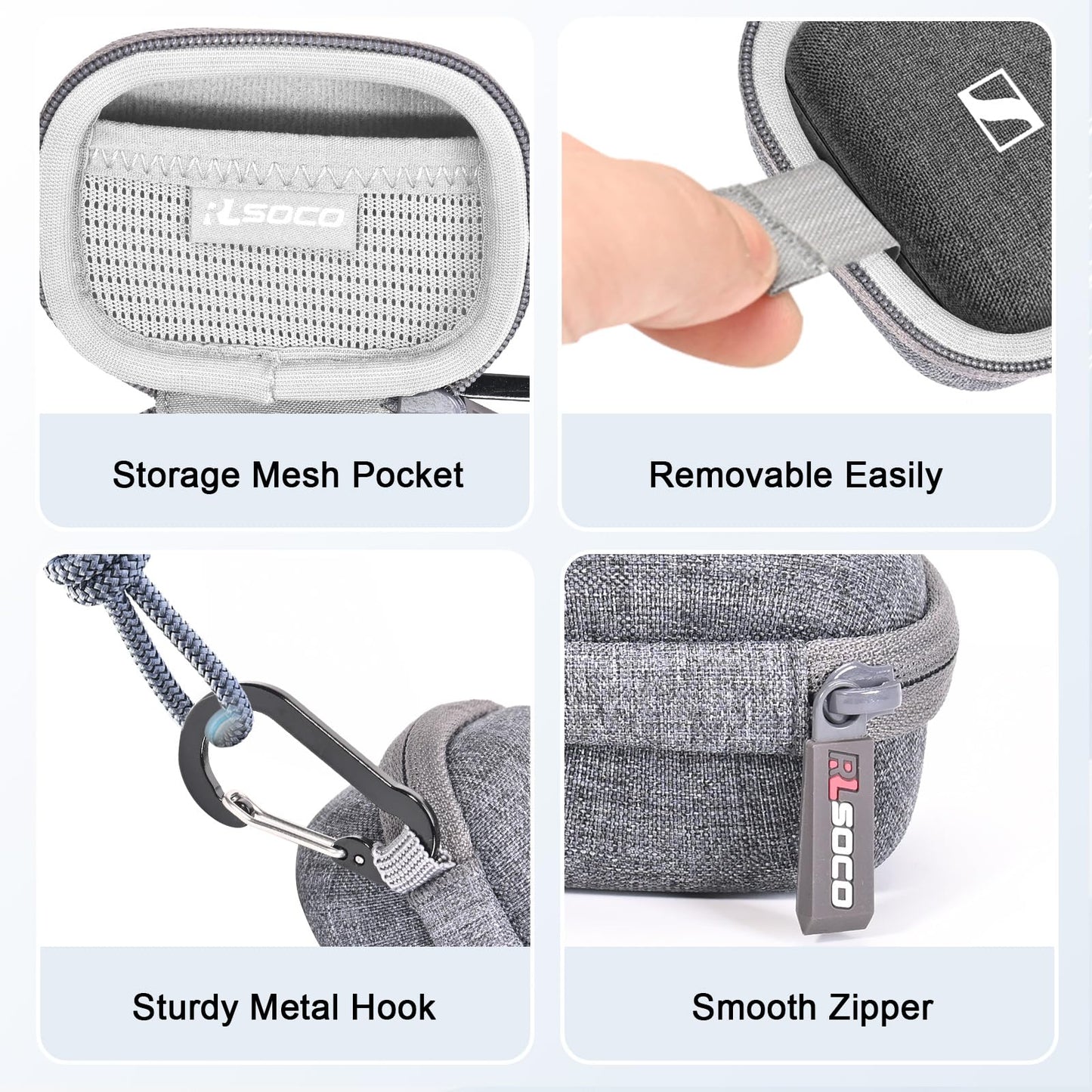 RLSOCO Hard Case for Sennheiser Momentum True Wireless 4/3 Smart Earbuds - Grey | Shockproof, Dustproof, Water-Resistant Storage Pouch with Sturdy Metal Hook (Case Only)