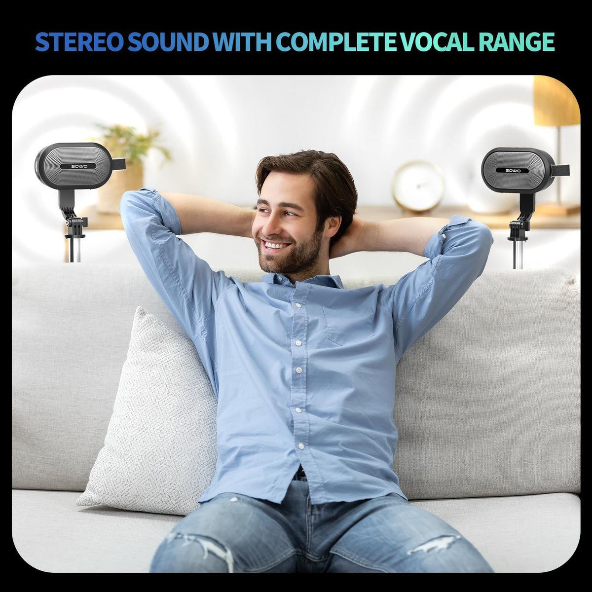 SOWO Wireless Dual Bluetooth Speakers Set, Adjustable Stands 2Pcs, High-Fidelity Stereo Sound, Smart Pairing Sync, Surround Sound with Portable Lightweight Case for Home, Travel, Party, Birthday