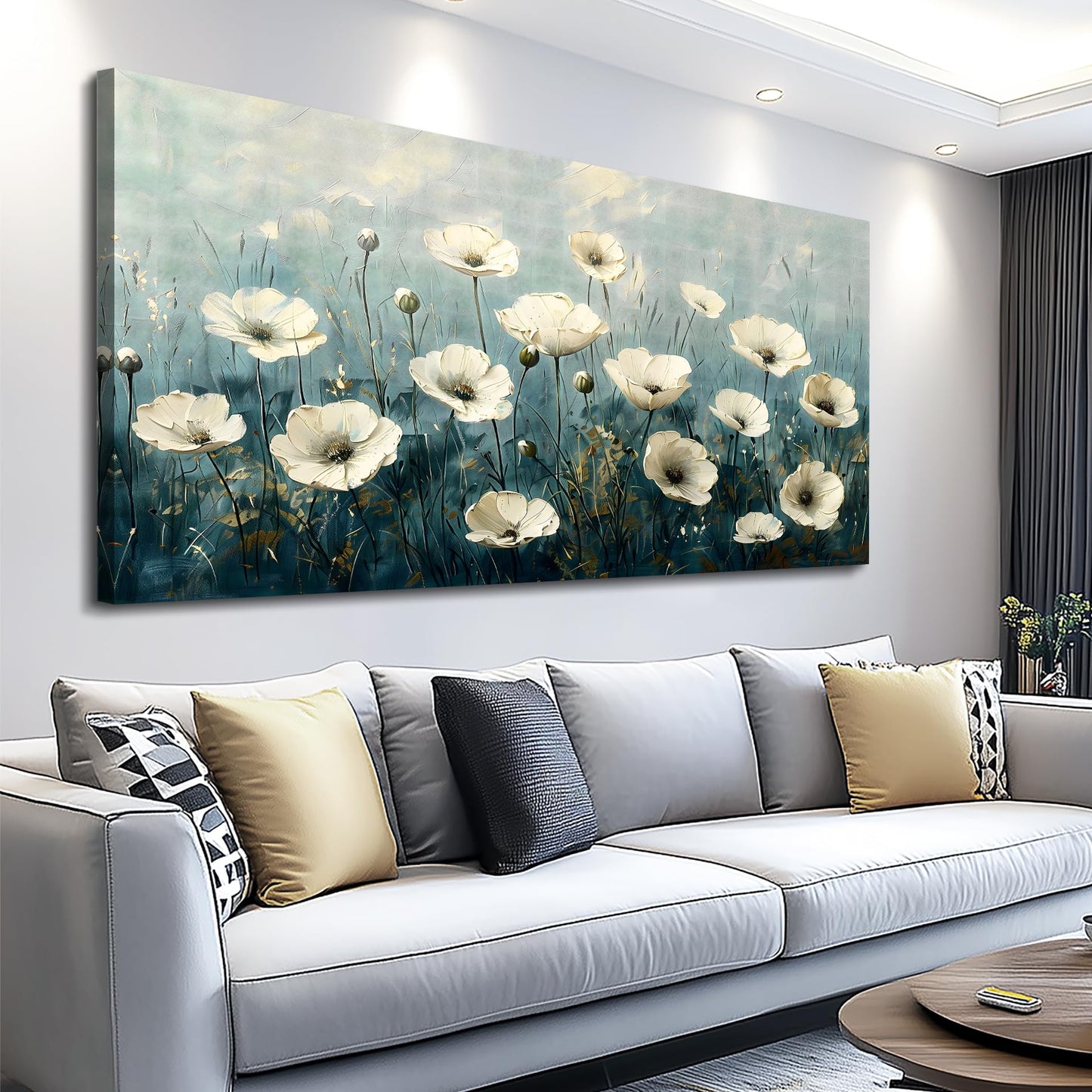 FUHAIHUA Canvas Wall Decor For Bedroom Wall Art For Living Room Office Decorations White Flowers Landscape Painting Modern Wall Pictures Artwork Farmhouse Posters Ready To Hang Home Decor 20x40 In