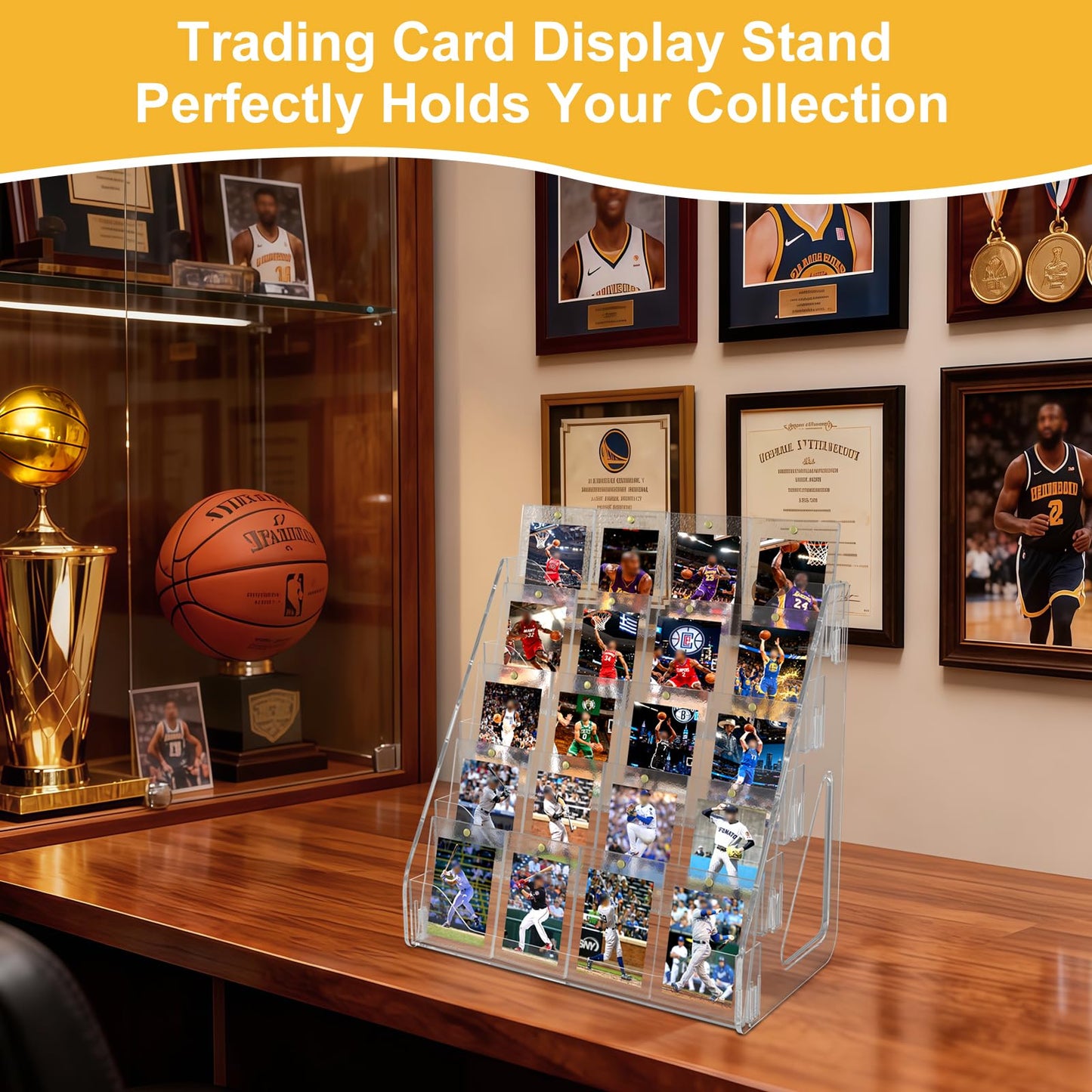 2 Pack Trading Card Display Stand, Greeting Card Display Stand, Cards Stands for Sports Baseball Graded Psa Slab Cards Displays Stands, Bookmark Postcard Sticker Holder Displays Standed Shelf, 5 Tier