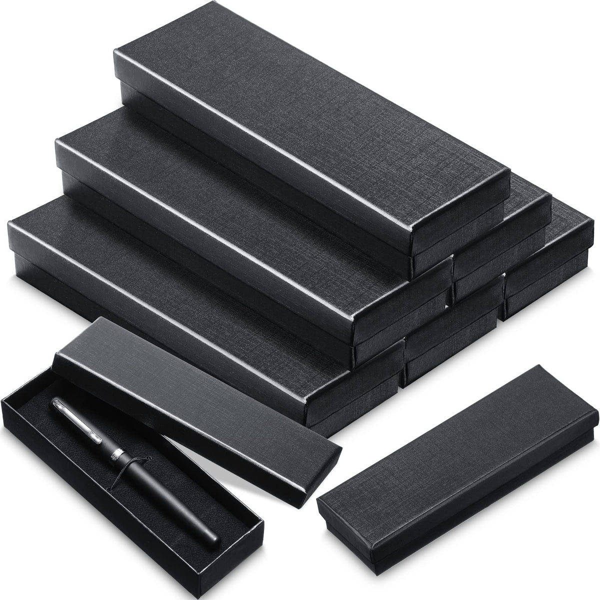 Yexiya 12 Pieces Empty Pen Gift Box with Cushion for Display Pencil Ballpoint Fountain Pen Jewelry Black Cardboard Collection Case for Wedding Business Birthday Souvenir Office Supplies