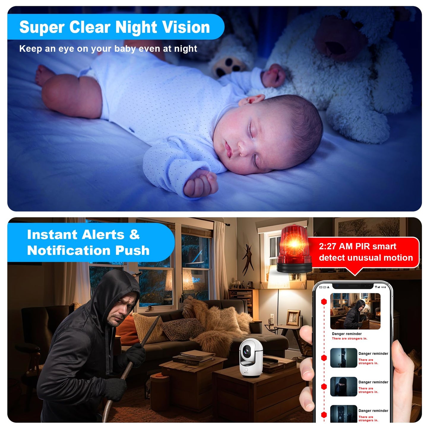 Cloarks 2K Pan/Tilt Security Camera, WiFi Indoor Cameras for Home Security with AI Motion Detection, Pet/Dog/Baby Camera with Phone App, 2-Way Audio, 24/7, Siren, TF/Cloud Storage