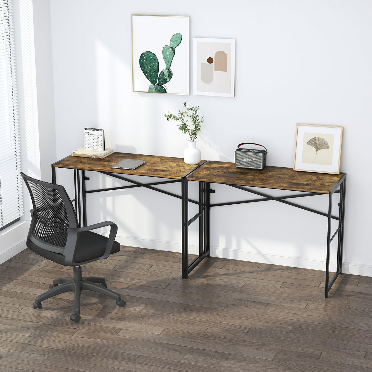 Lutown-Teen 40 inch Folding Computer Desk, Writing Gaming Computer Camping Desk, No Assembly Required Home Office Table, Rustic Brown