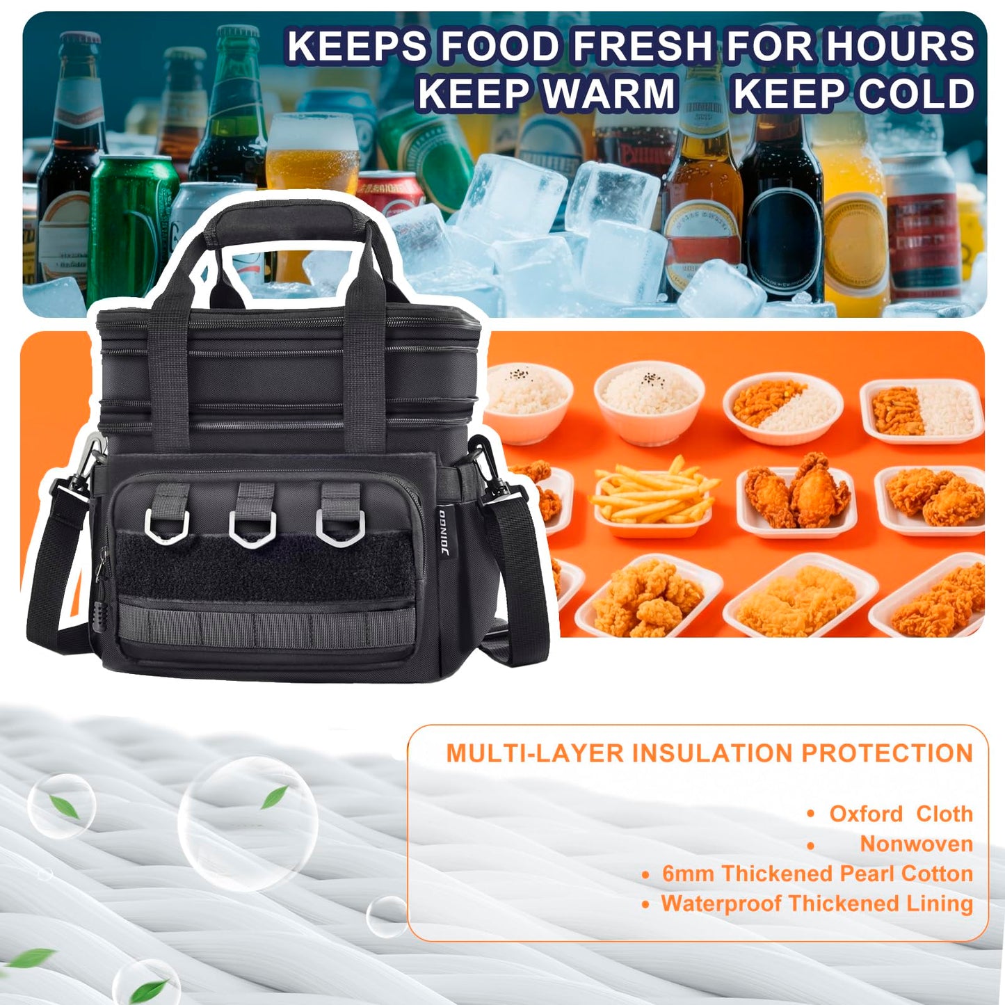 JOINGO Tactical Lunch Box for Men Women-Insulated Leakproof Lunch Bag with Adjustable Shoulder Strap, Durable Expandable Cooler Bag for Work Office Travel Camping Hiking, Large Meal Pail Adults(Camo)