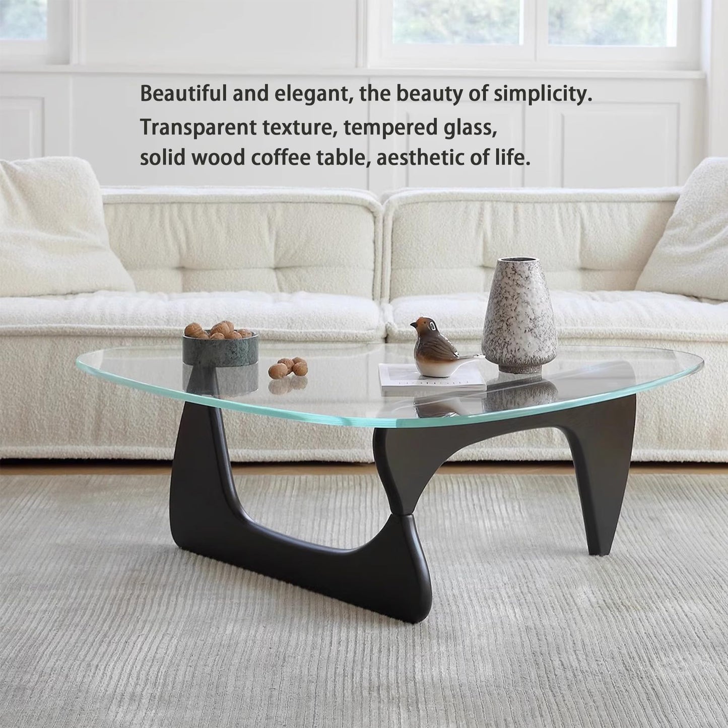 EASYSOUL Modern Glass Coffee Table, 32.68" D x 22.44" W x 15.75" H, Abstract Round Tea Tables for Living Room Home Office Industrial Cocktail Tables (Black-Clear Glass, 32.68")