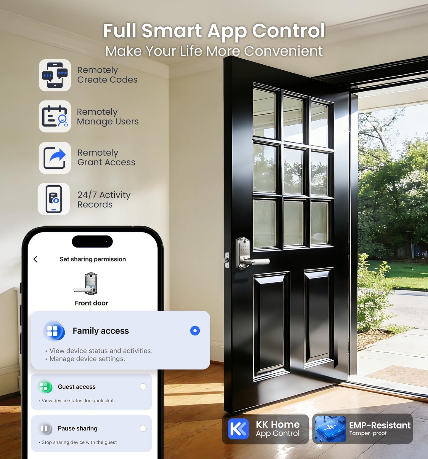 Veise VE019 Fingerprint Smart Lever Lock, App Control, Keyless Entry Door Lock with Handle, Touchscreen Keypad Knob for Front Door and Bedroom, Remote Access Sharing, IP55 Waterproof, Satin Nickel